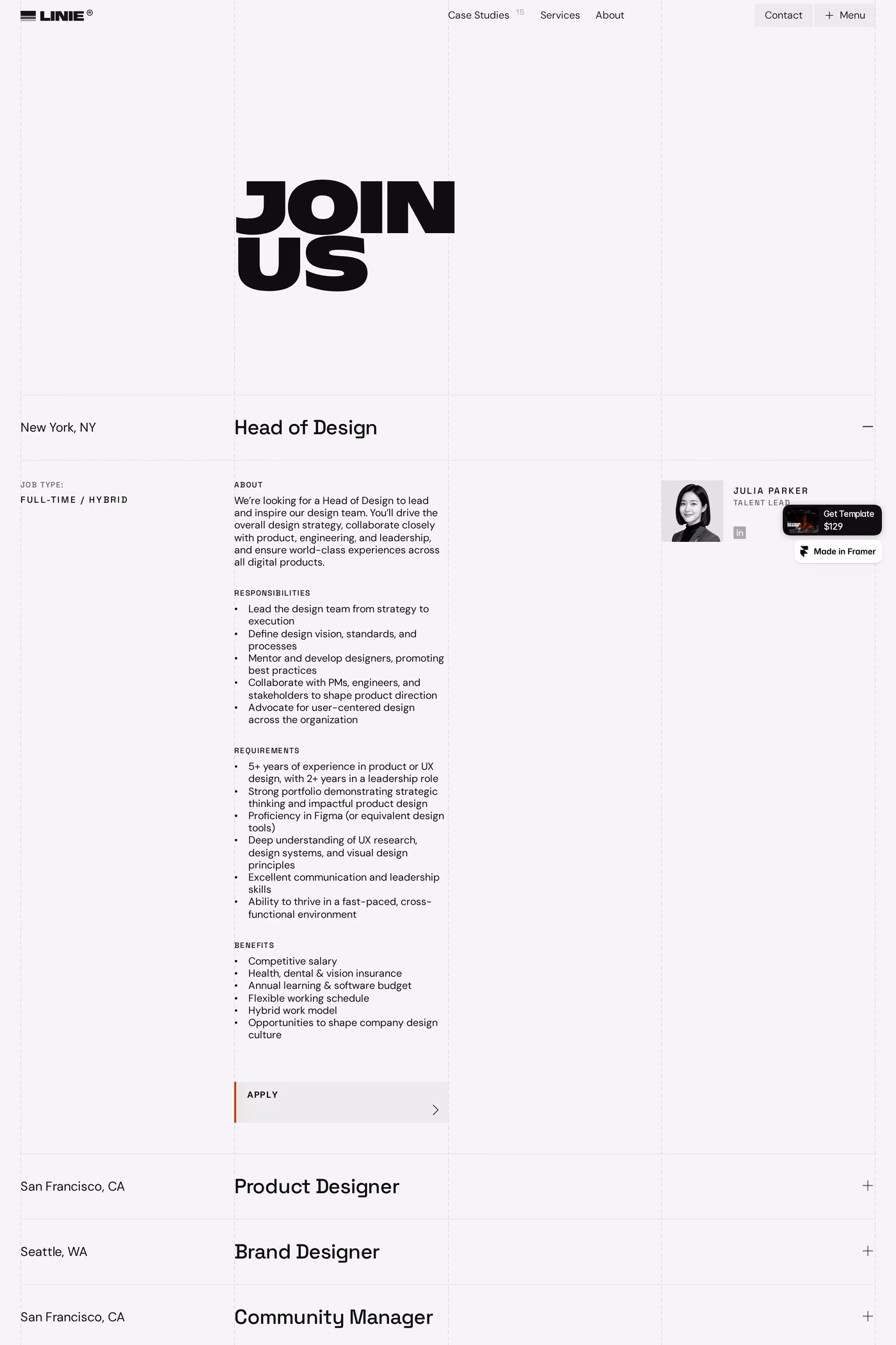 Linie careers page