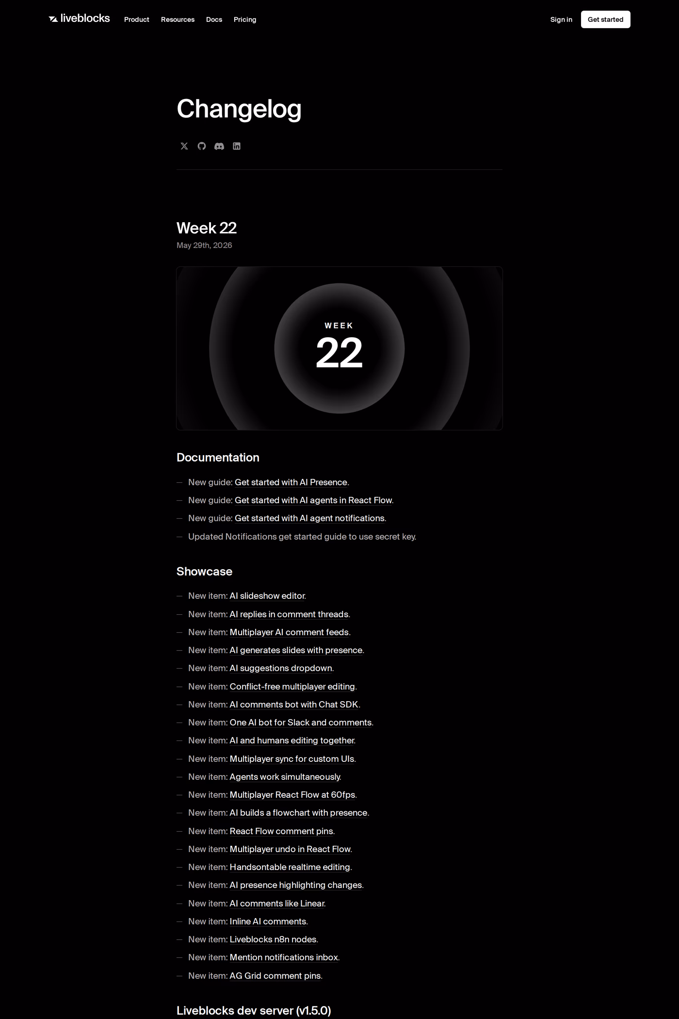 Liveblocks changelog page