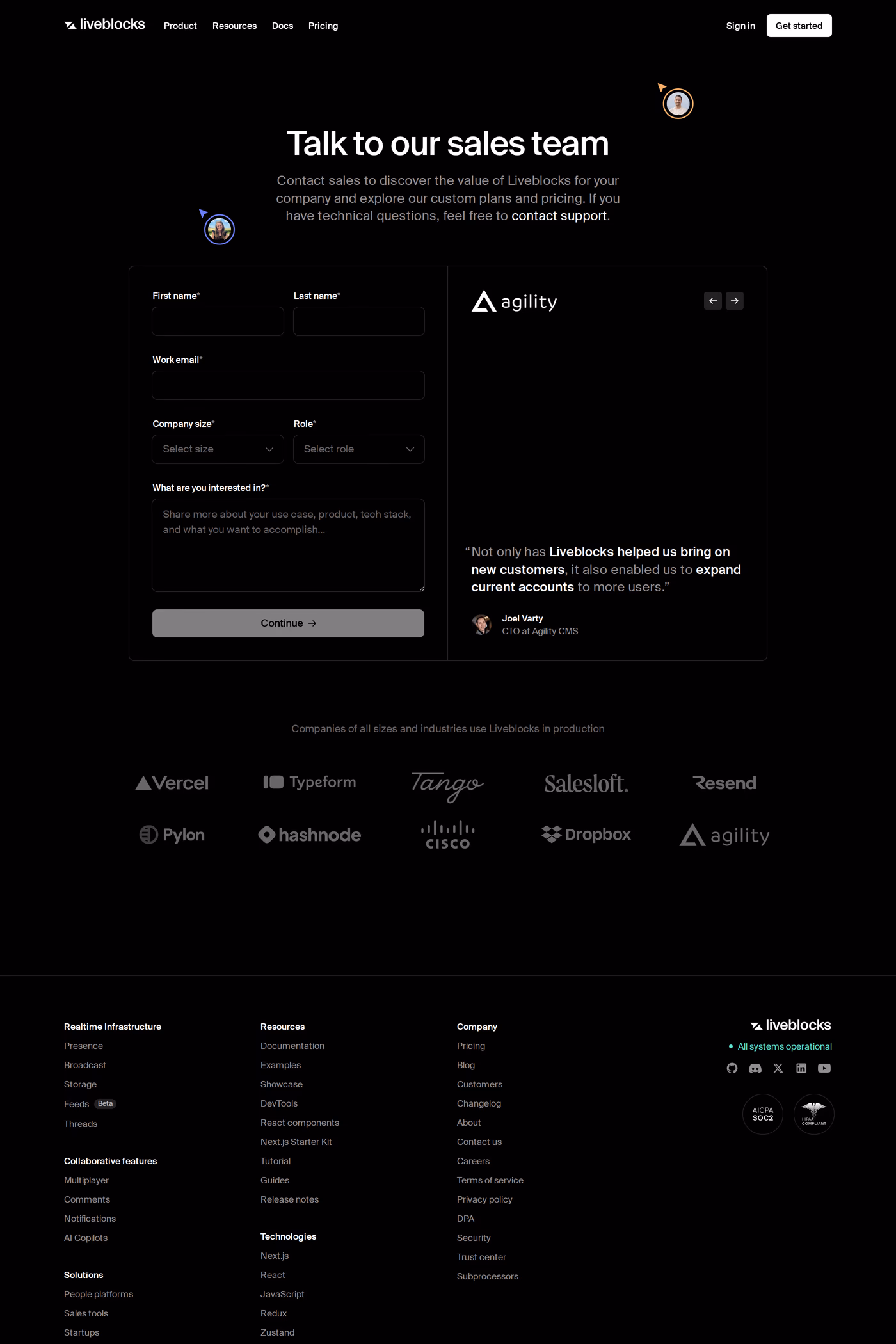 Liveblocks contact page