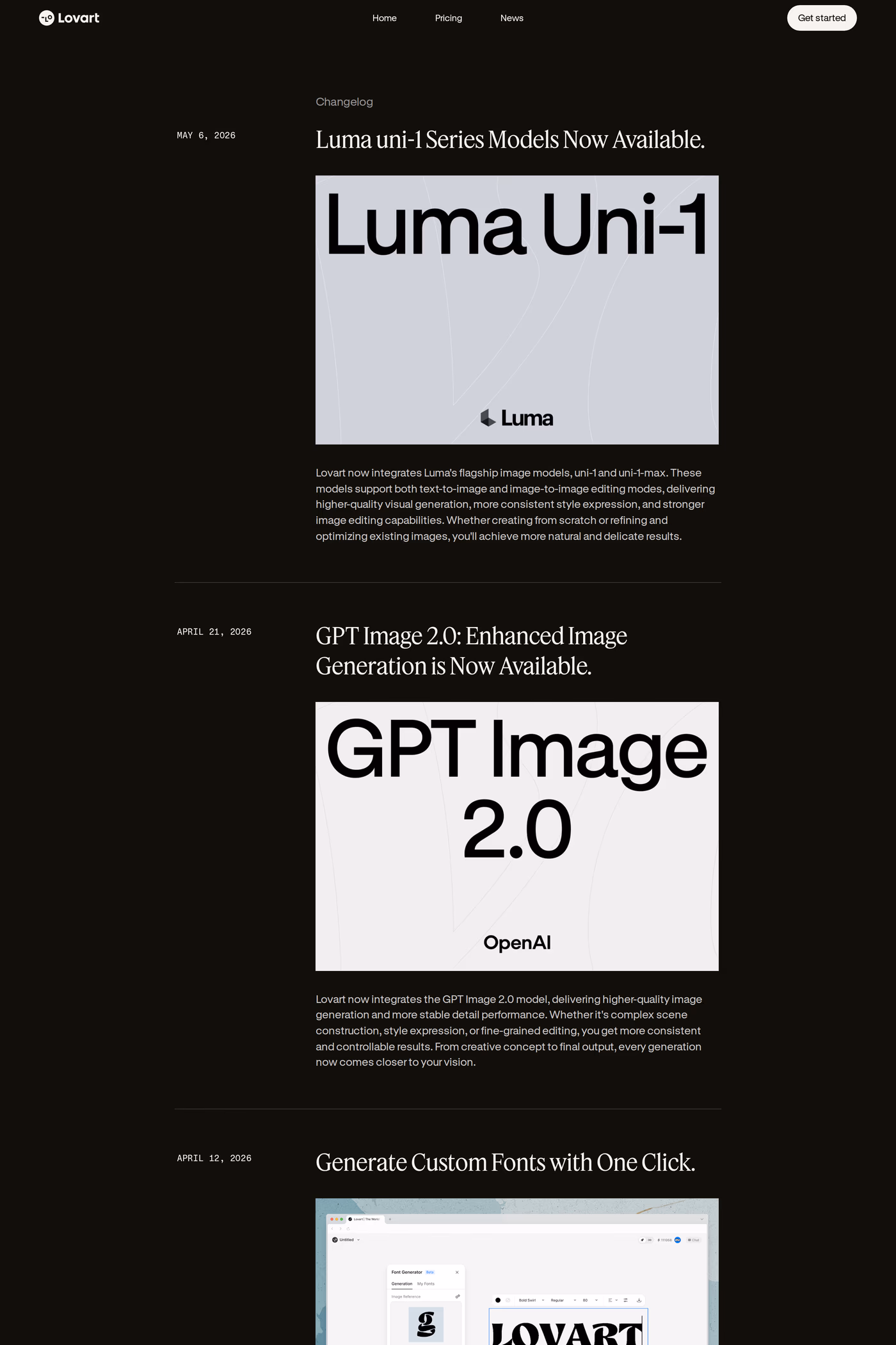 Lovart changelog page