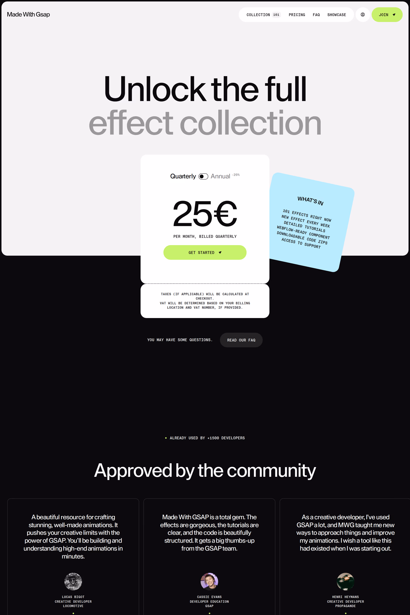 Made With Gsap pricing page