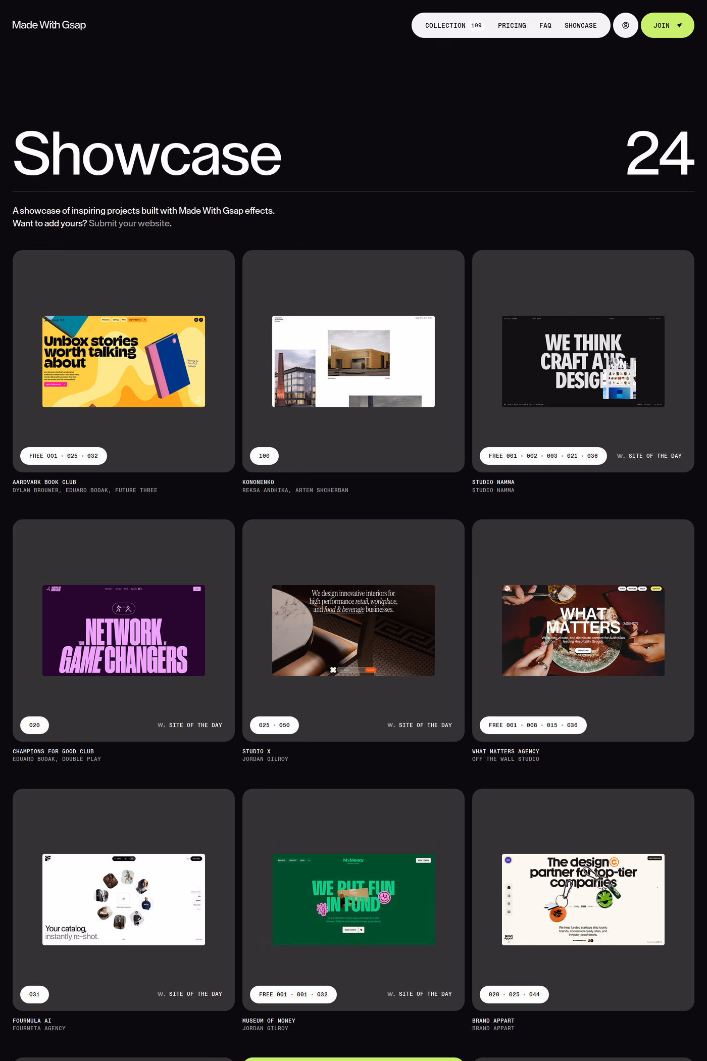 Made With Gsap work page