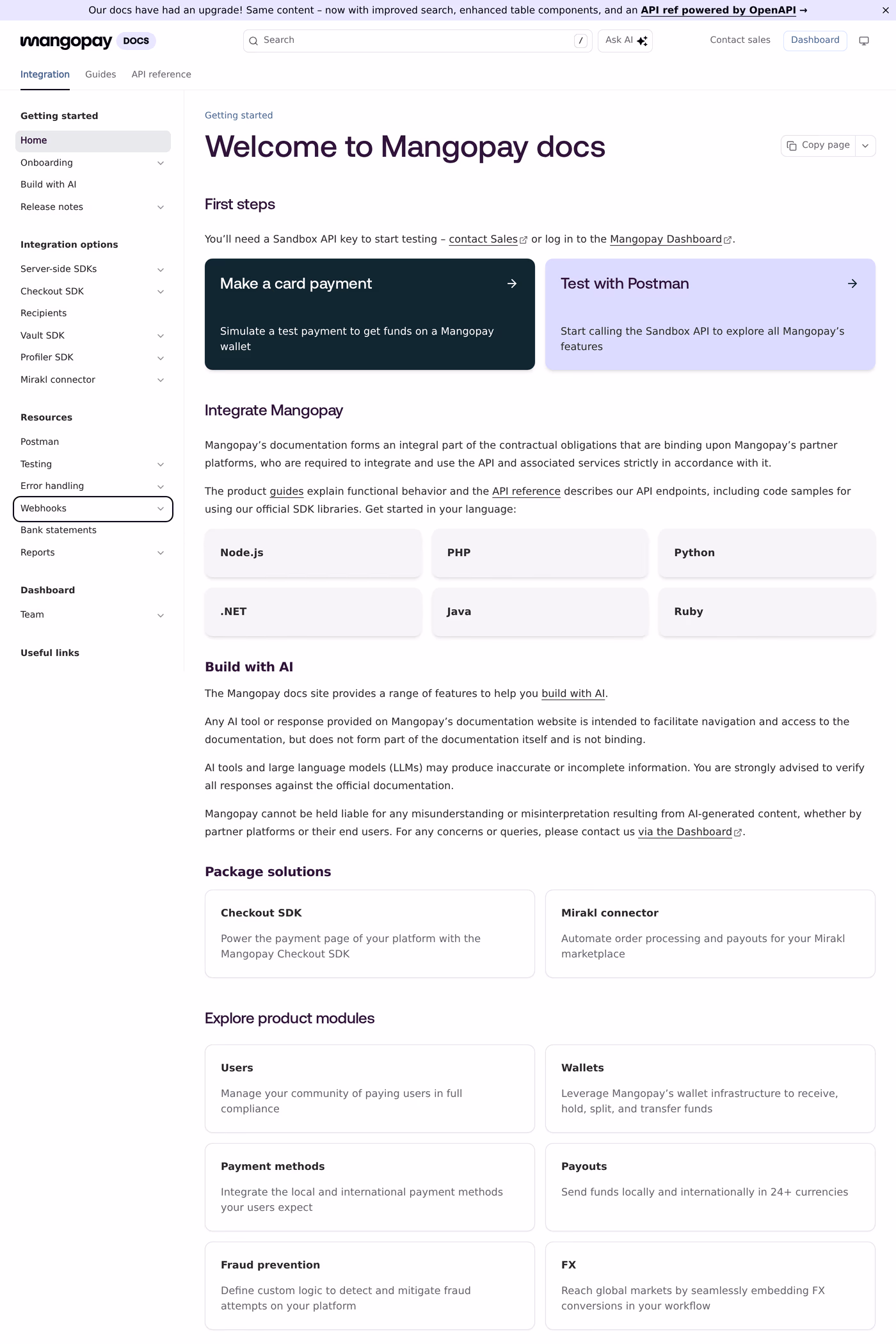 Mangopay docs page