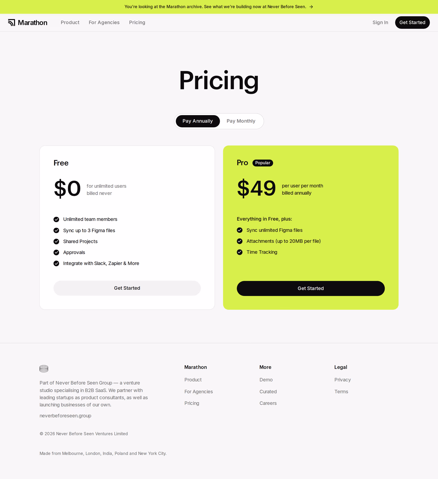 Marathon pricing page