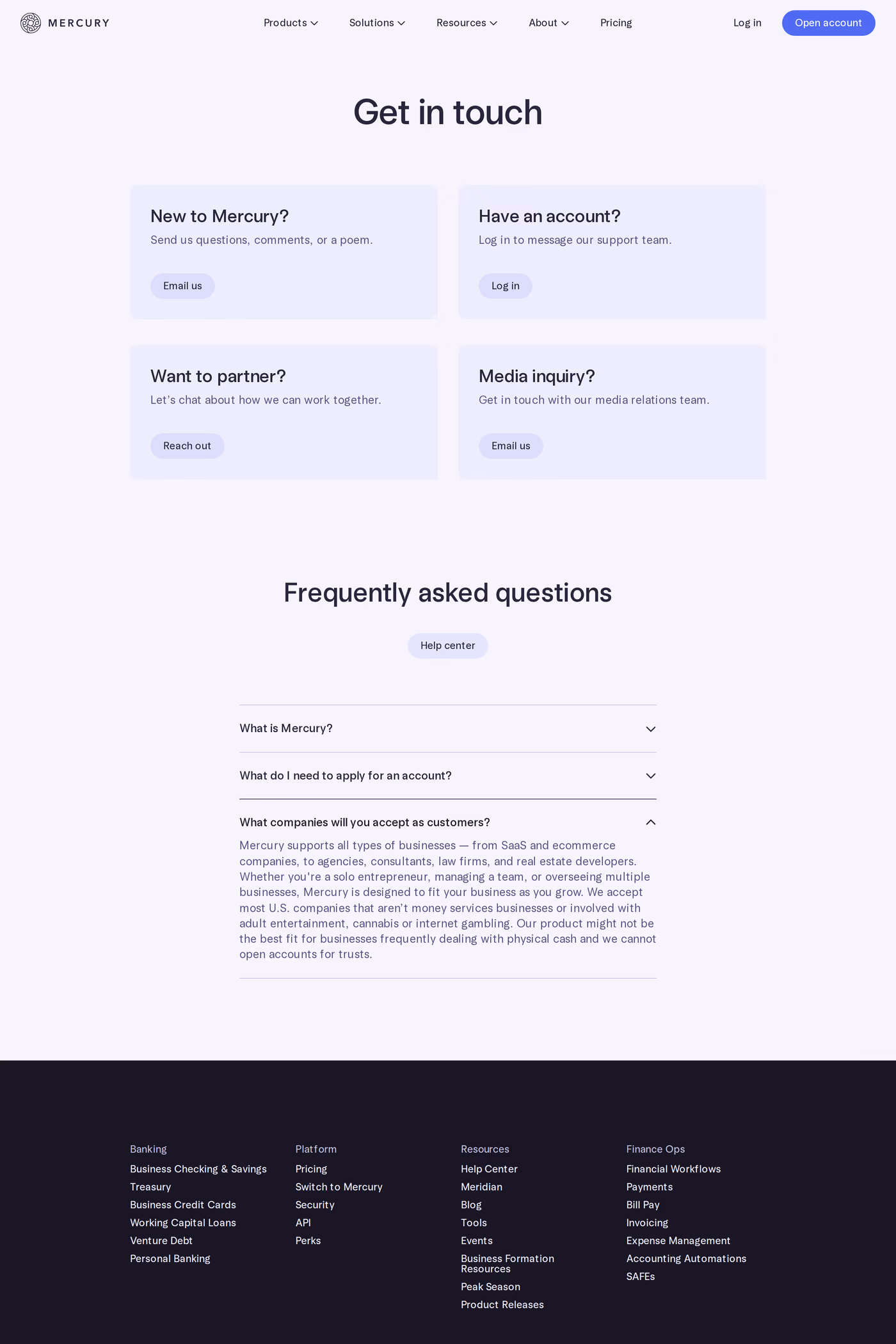 Mercury contact page
