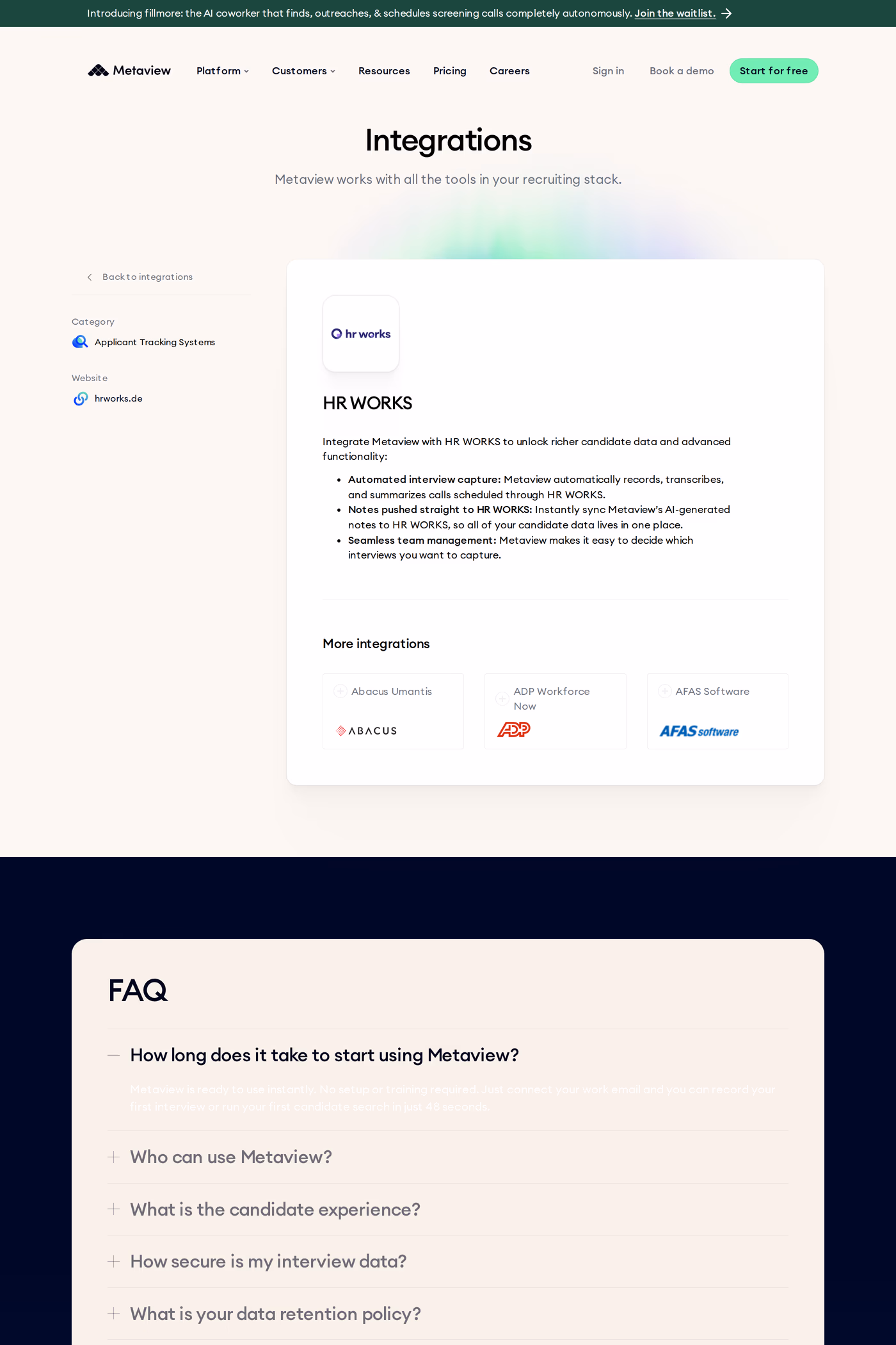 Metaview integrations page