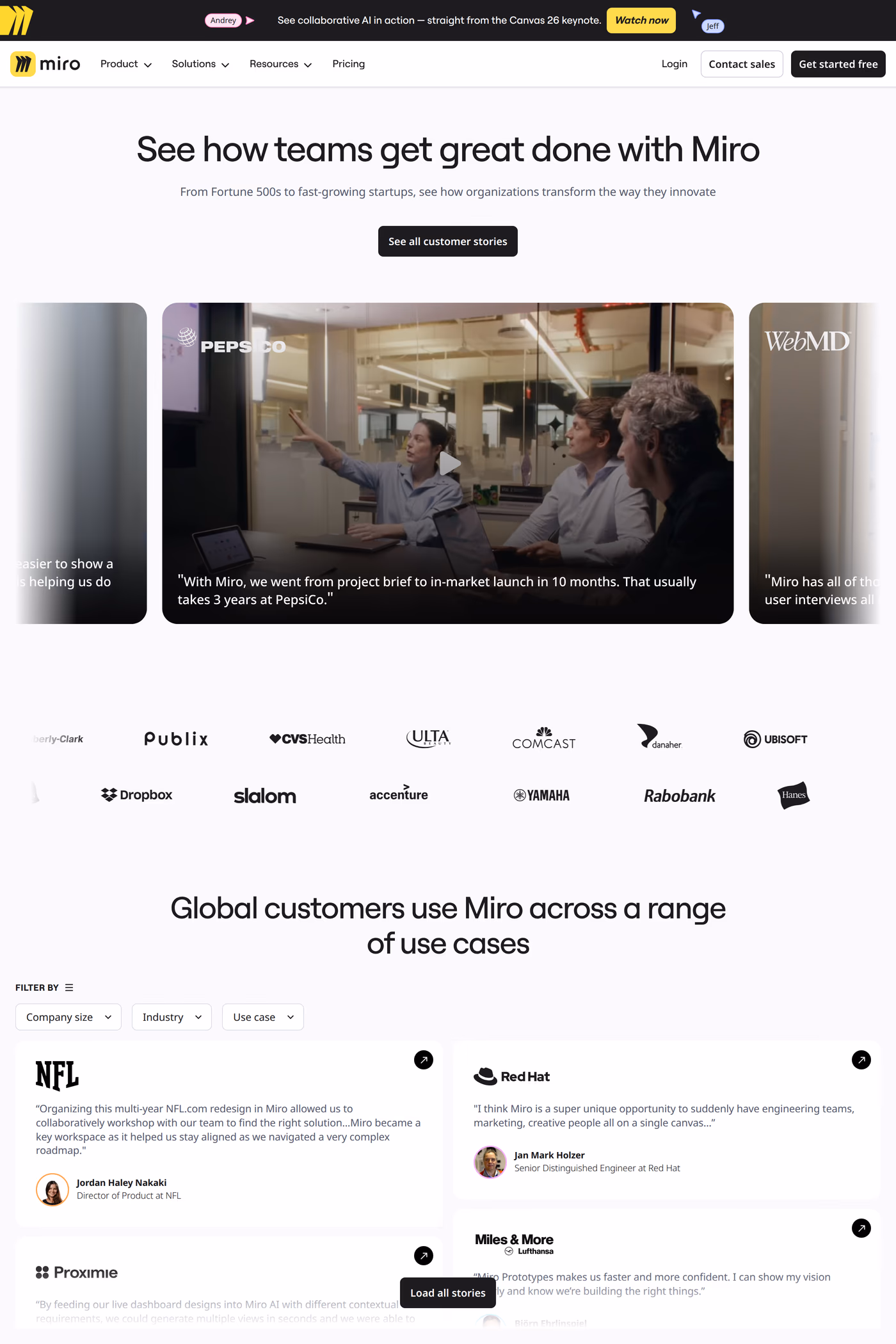 Miro Intelligent Canvas case studies page