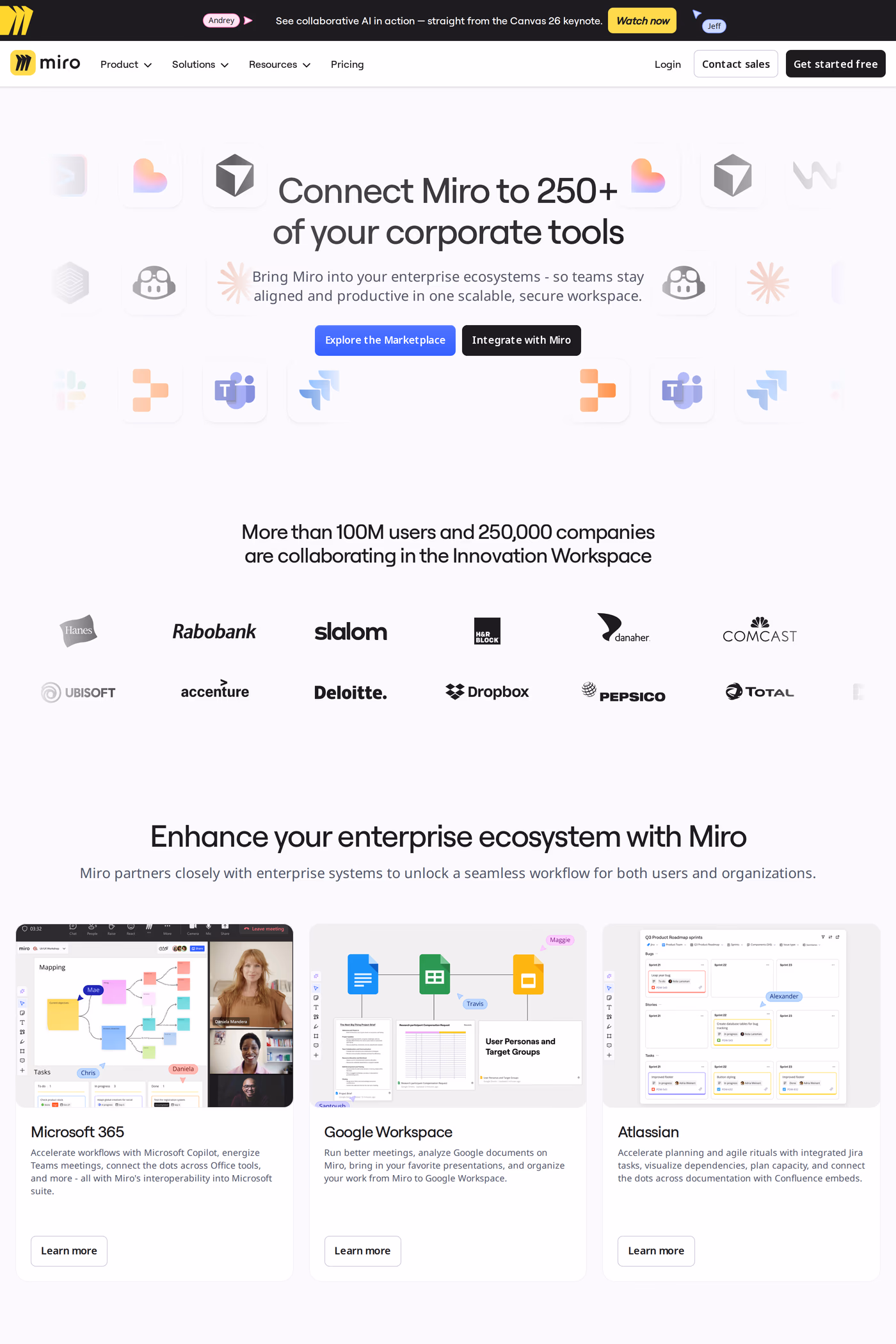 Miro Intelligent Canvas integrations page