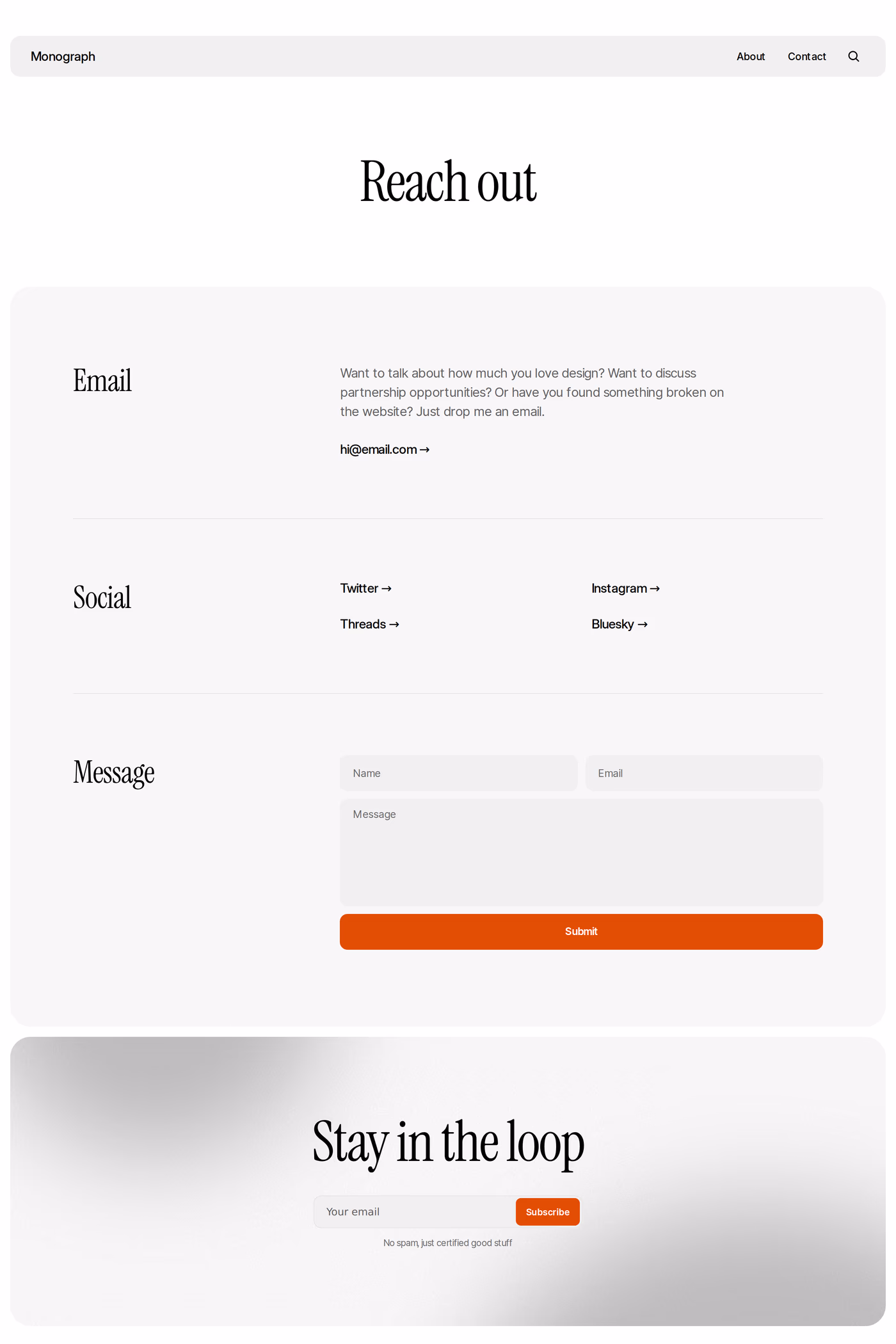 Monograph contact page