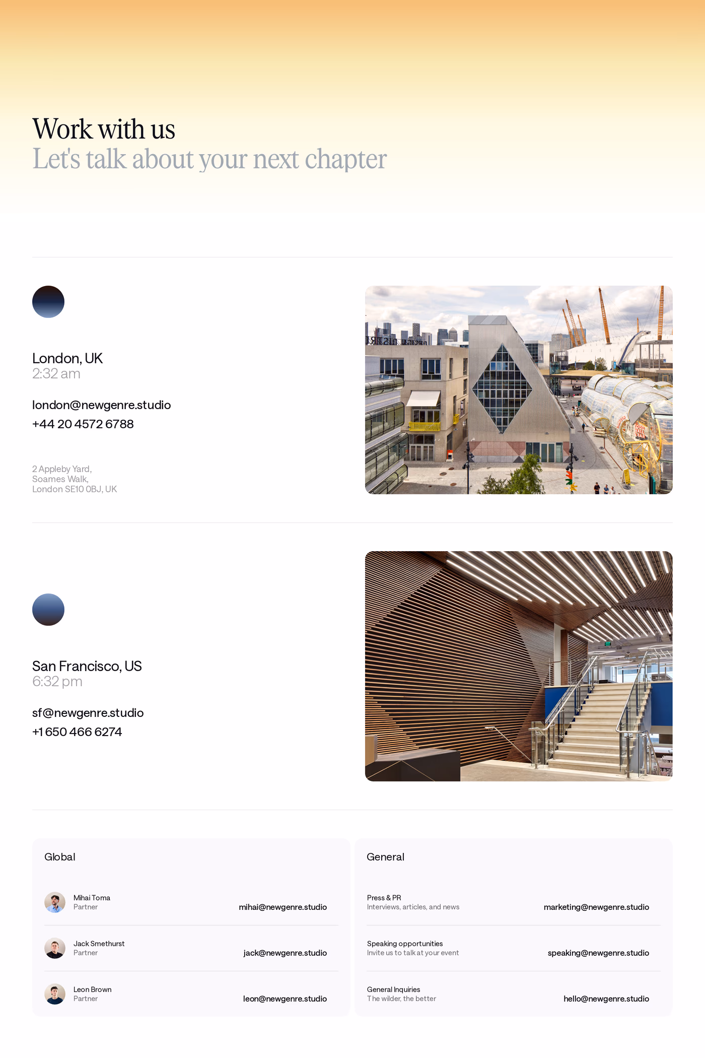 New Genre contact page