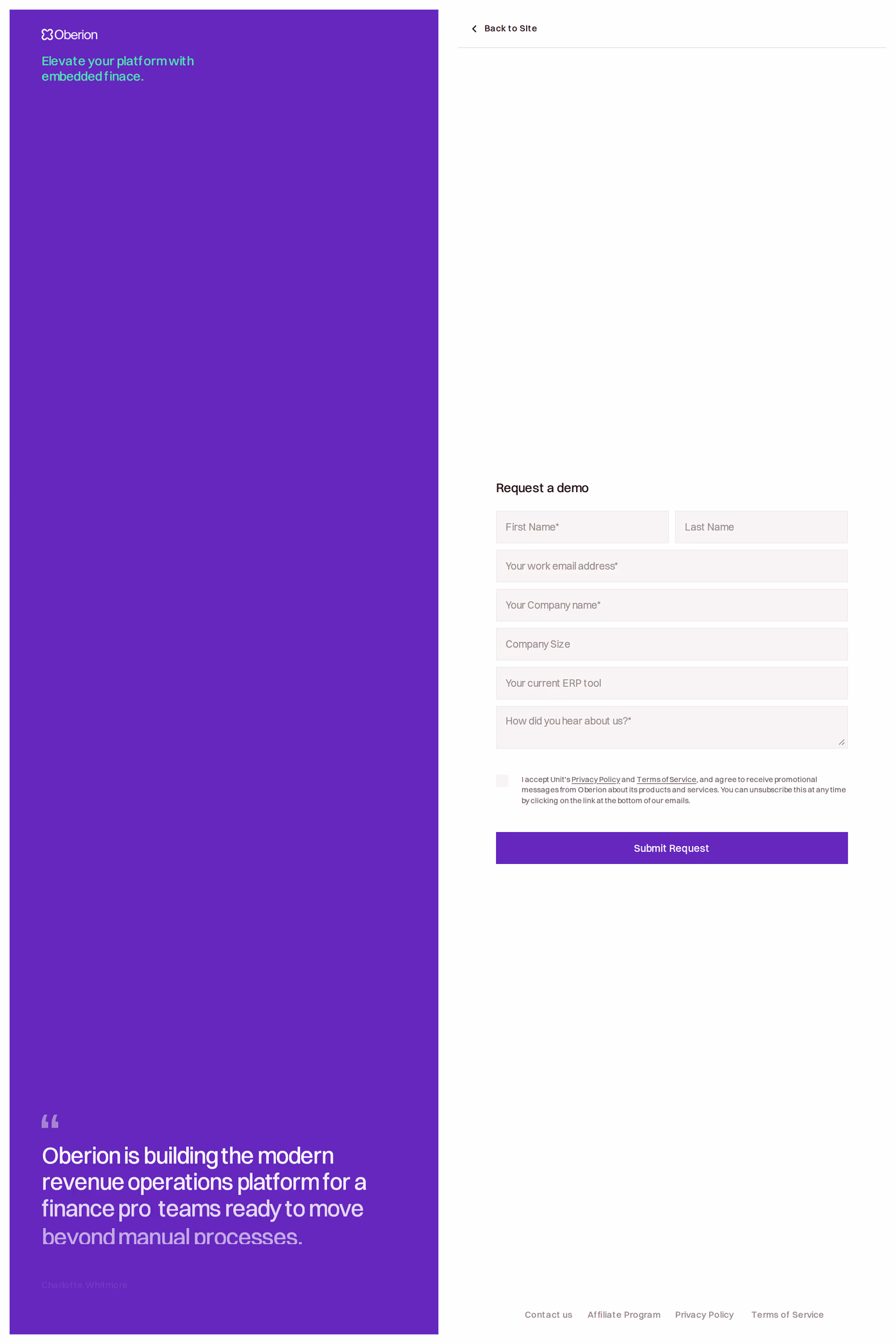 Oberion login page