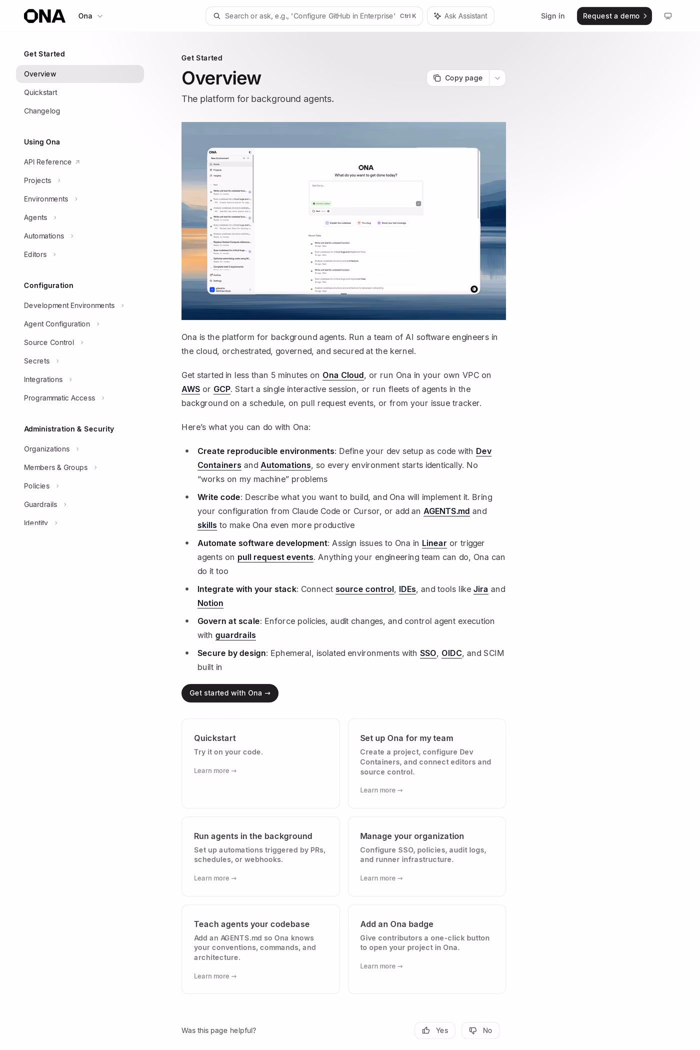 Ona docs page