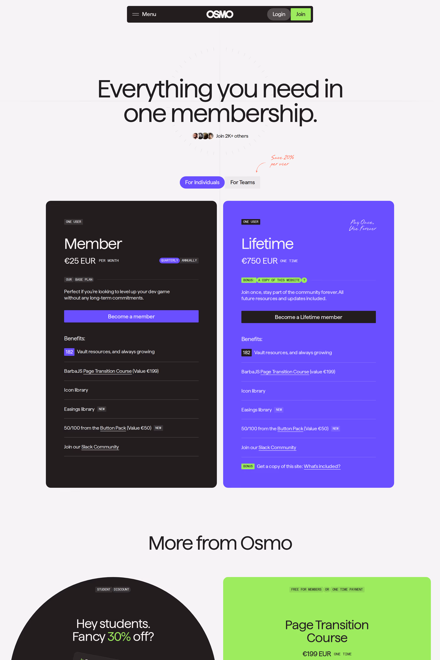 Osmo pricing page
