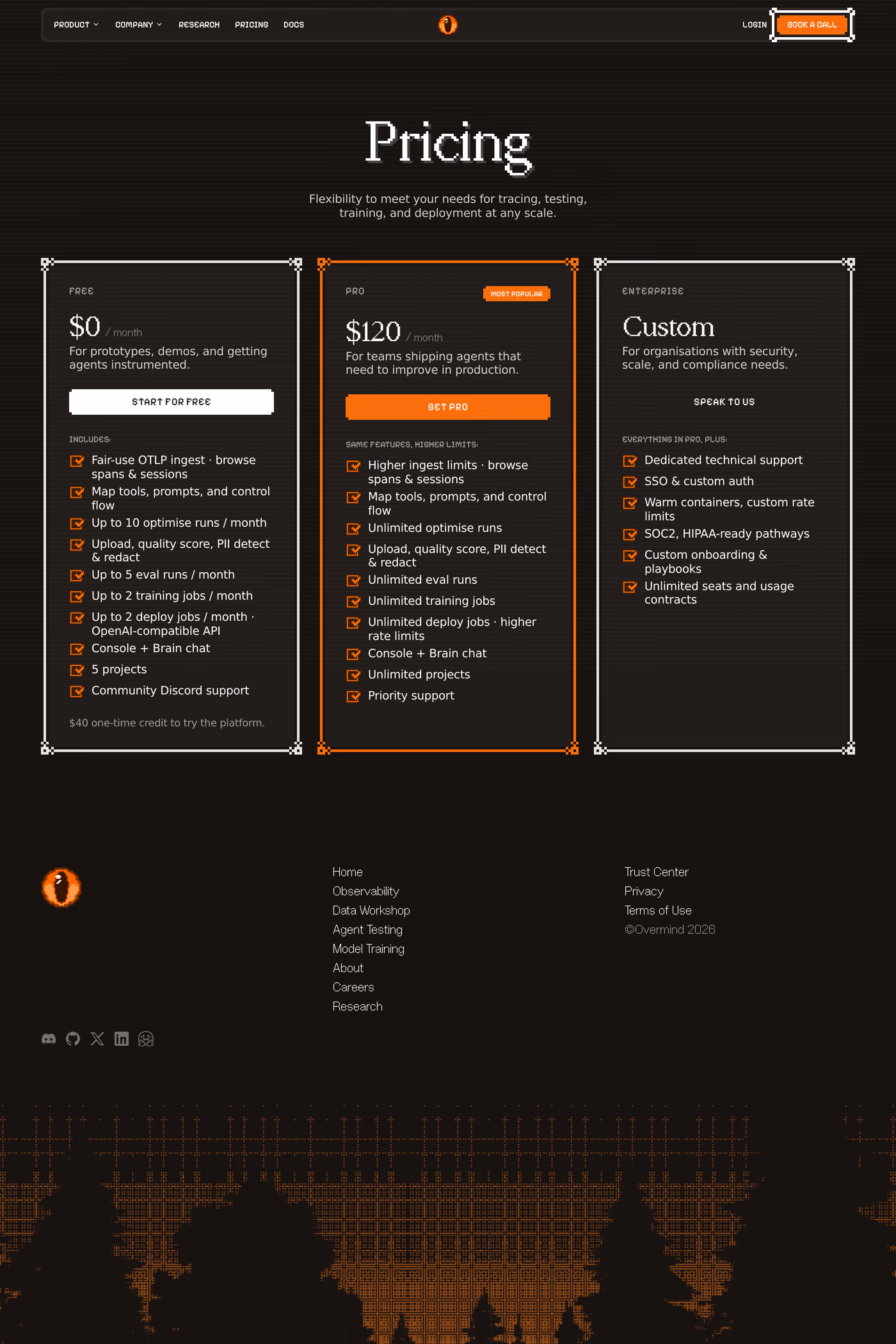 Overmind pricing page
