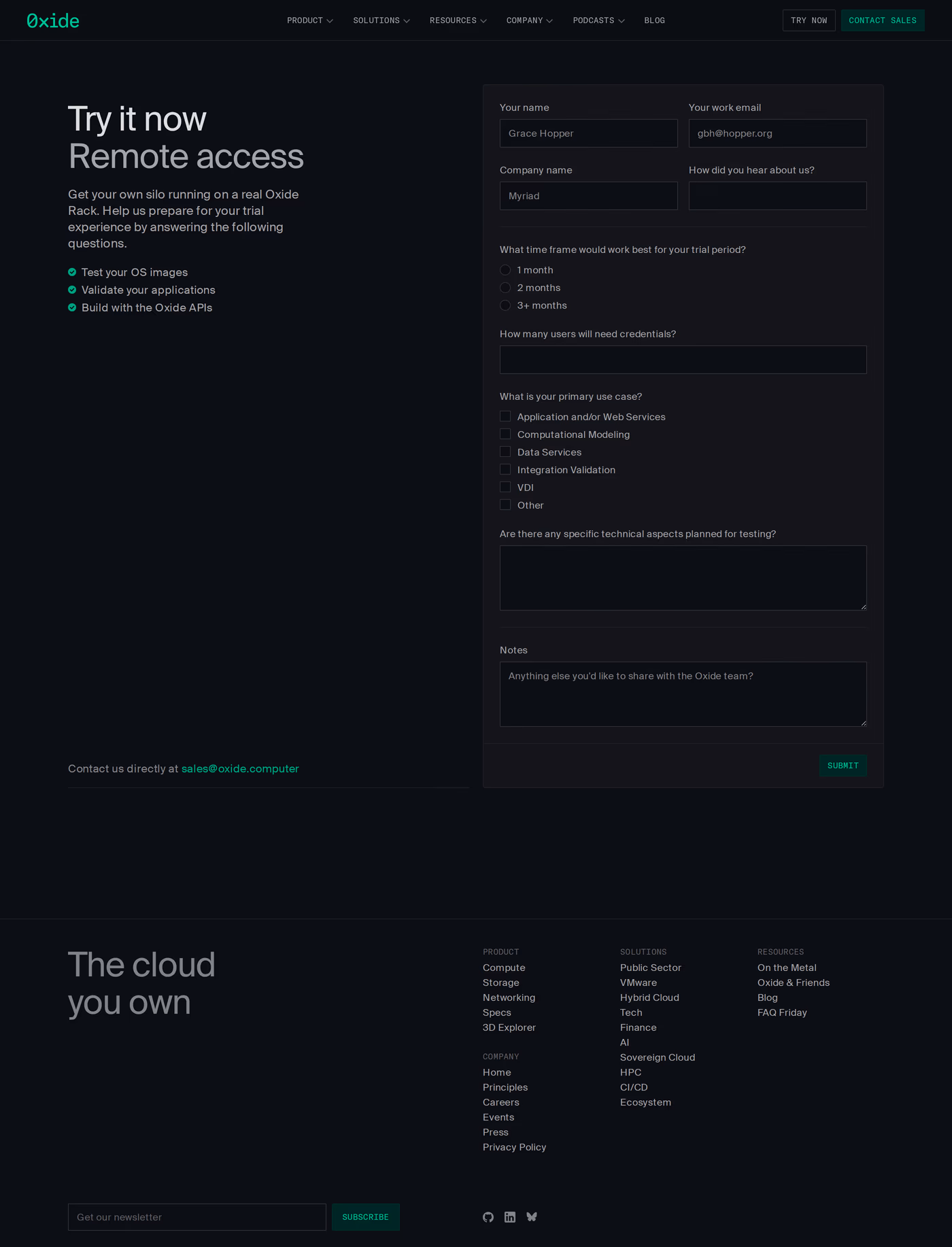 Oxide contact page