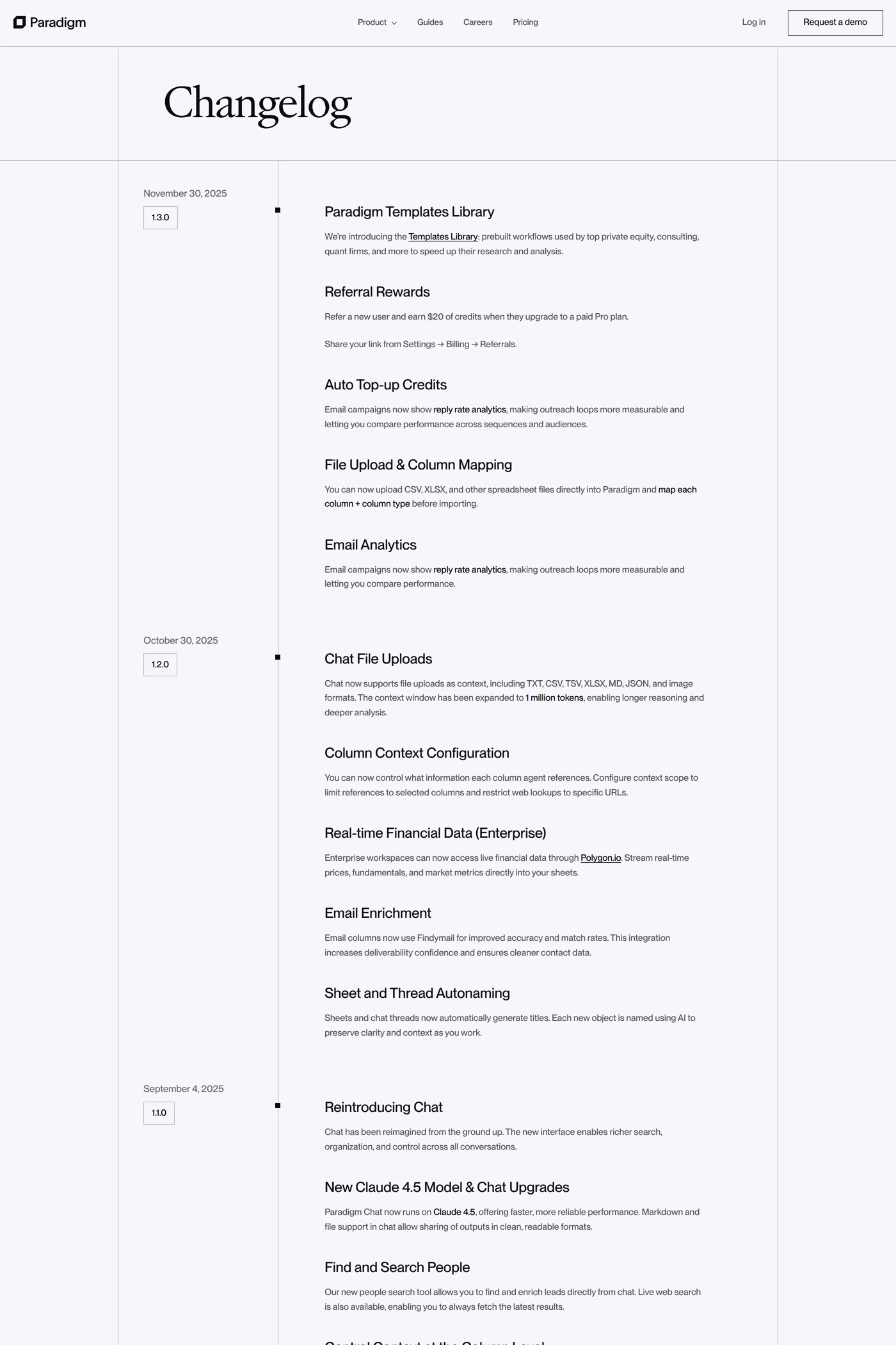 Paradigm changelog page