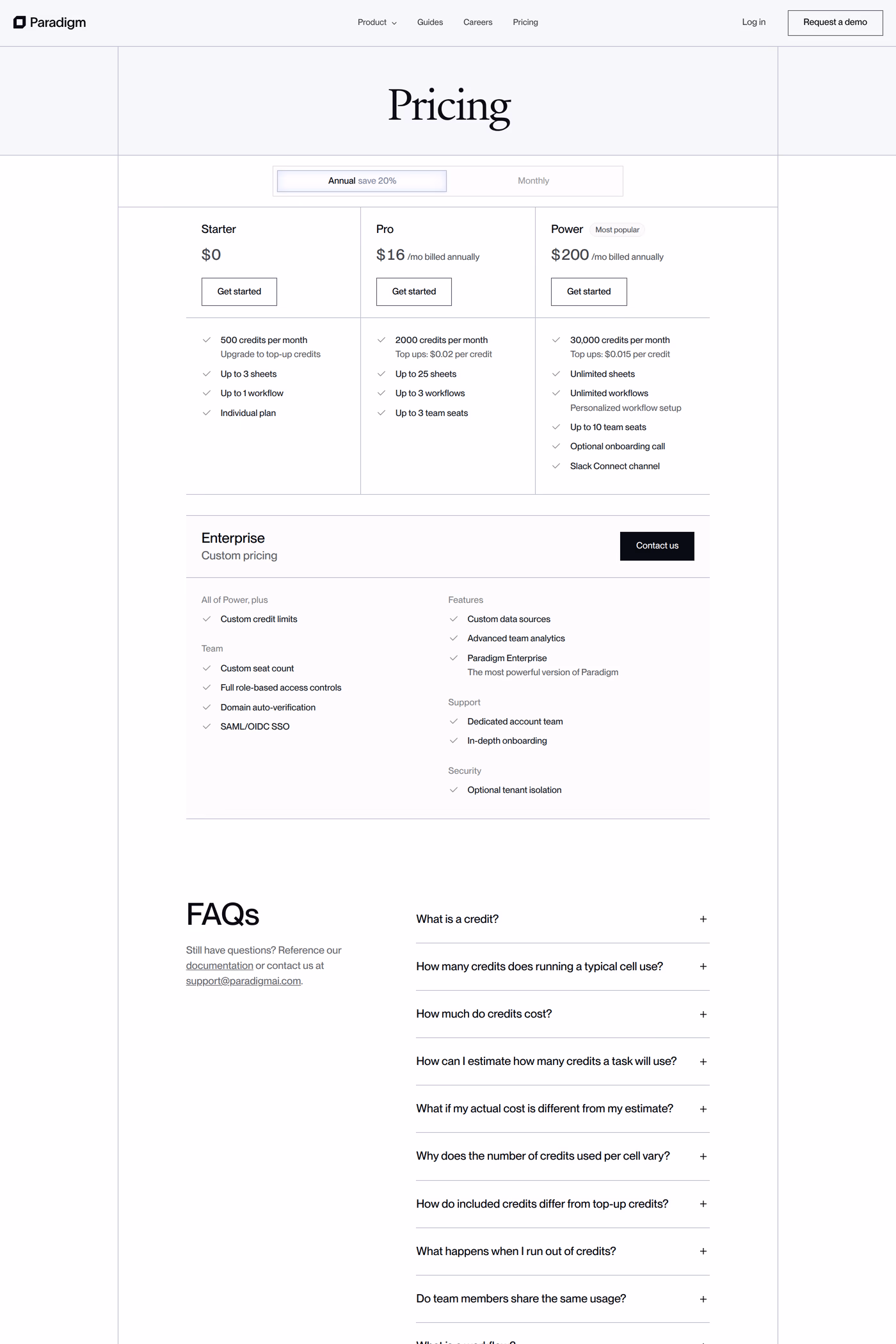 Paradigm pricing page