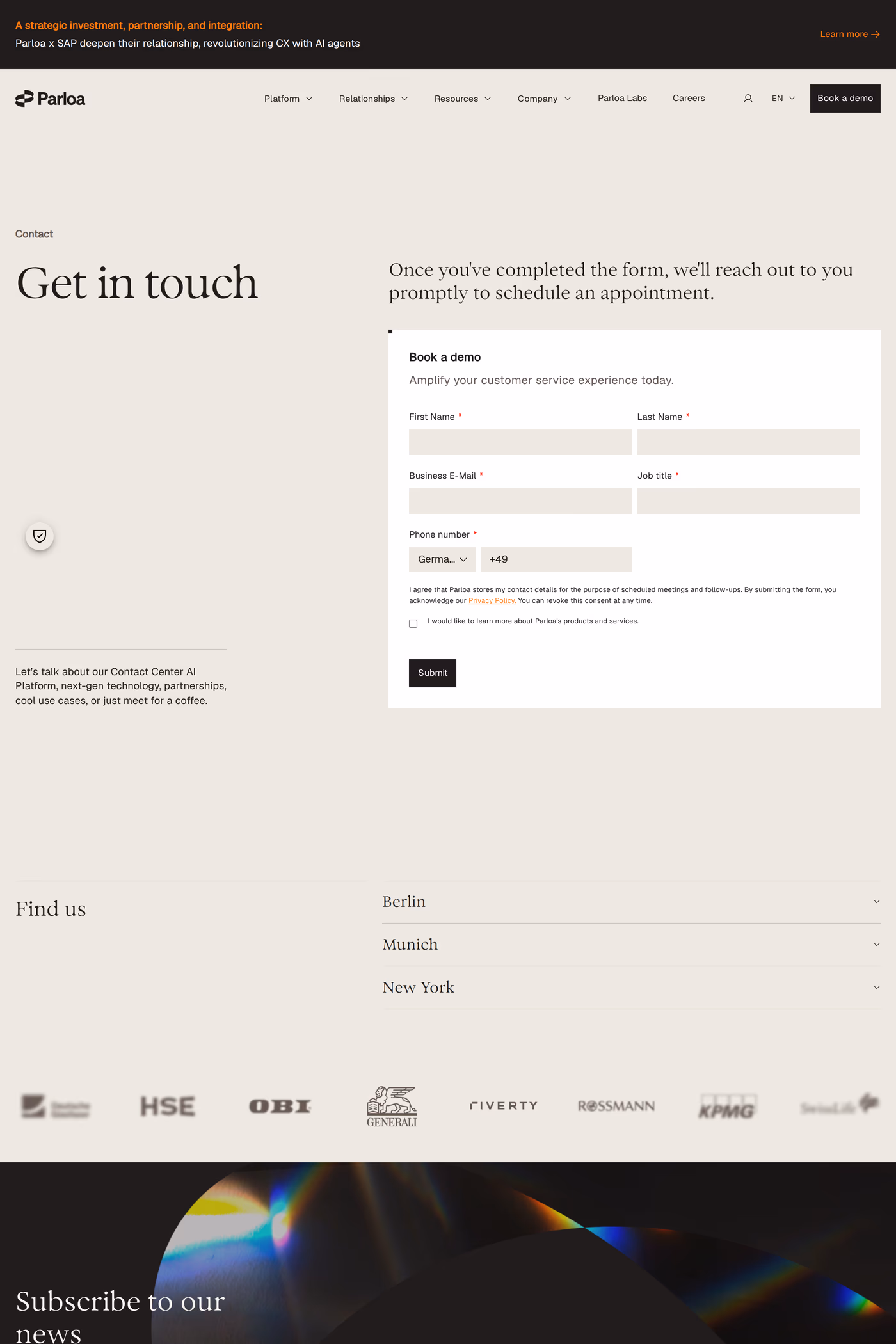 Parloa contact page
