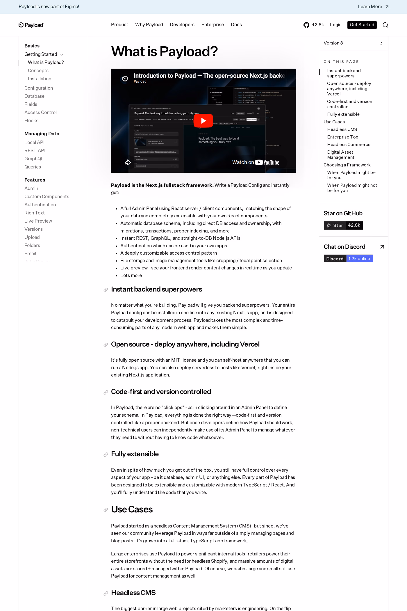 Payload docs page