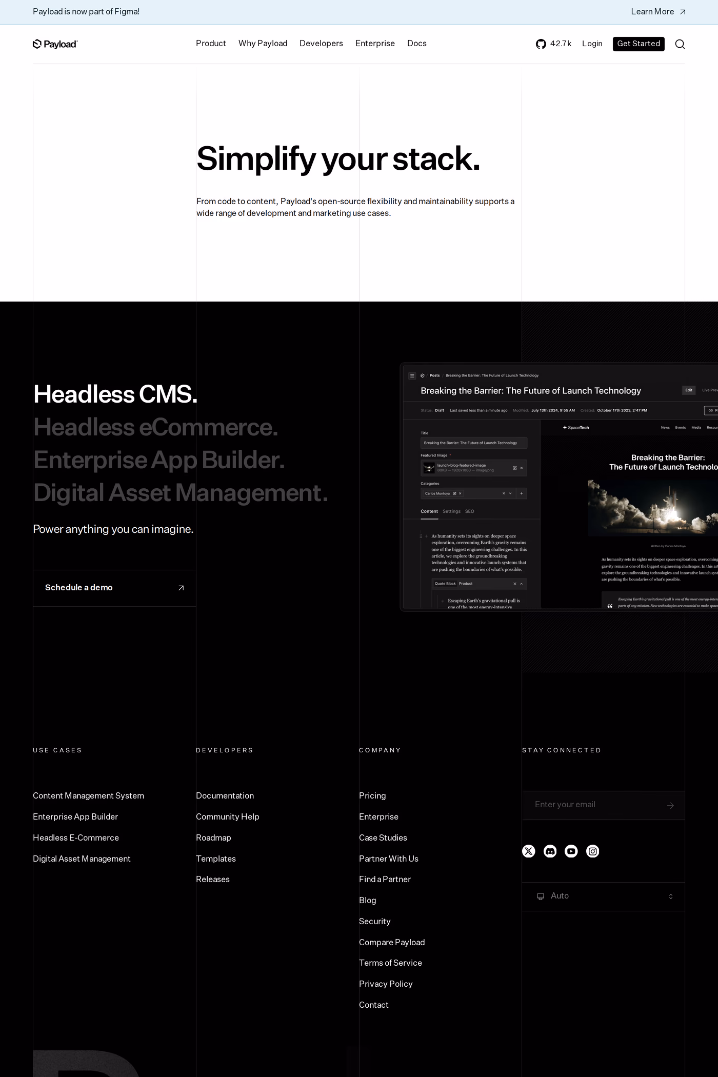 Payload features page