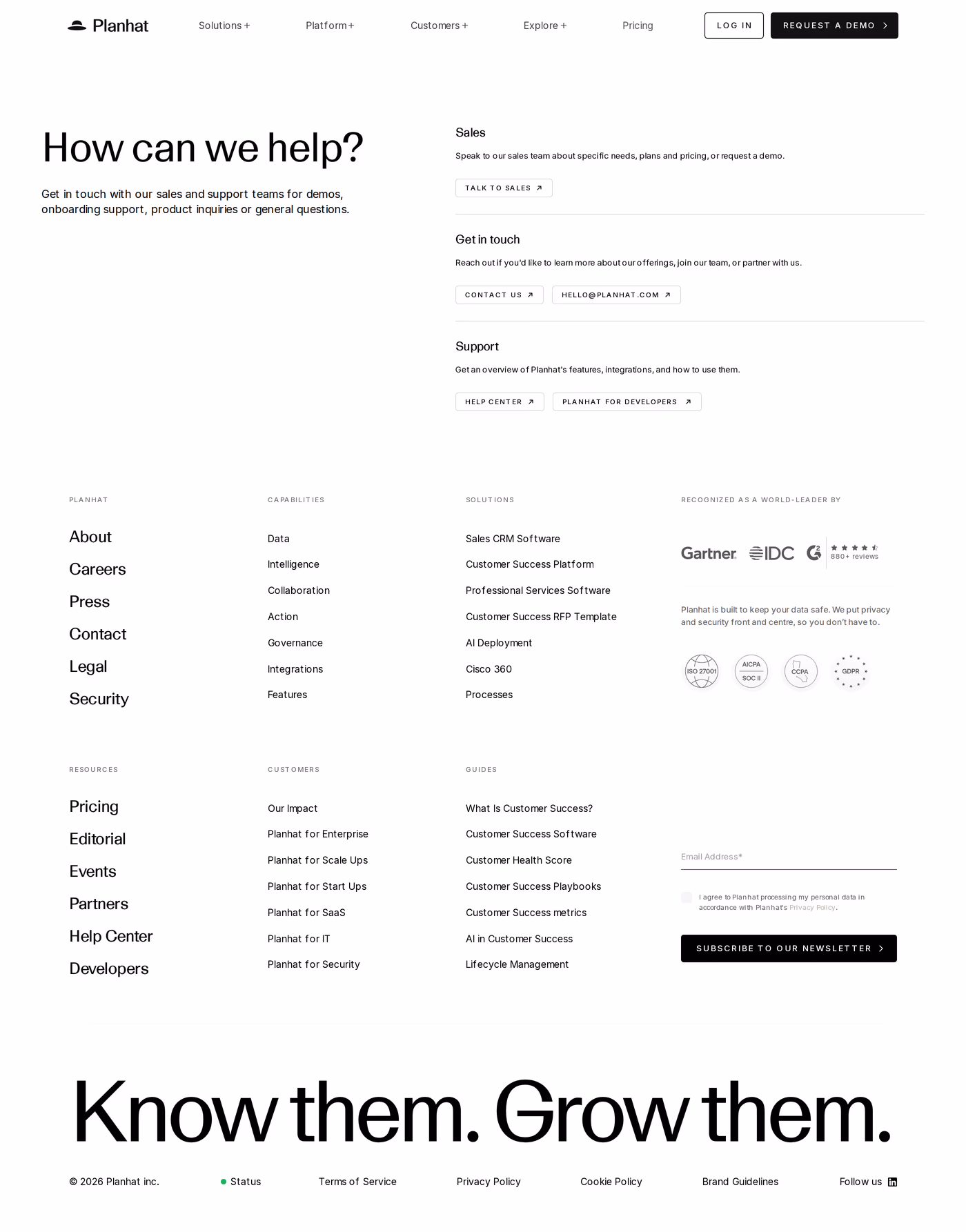 Planhat contact page