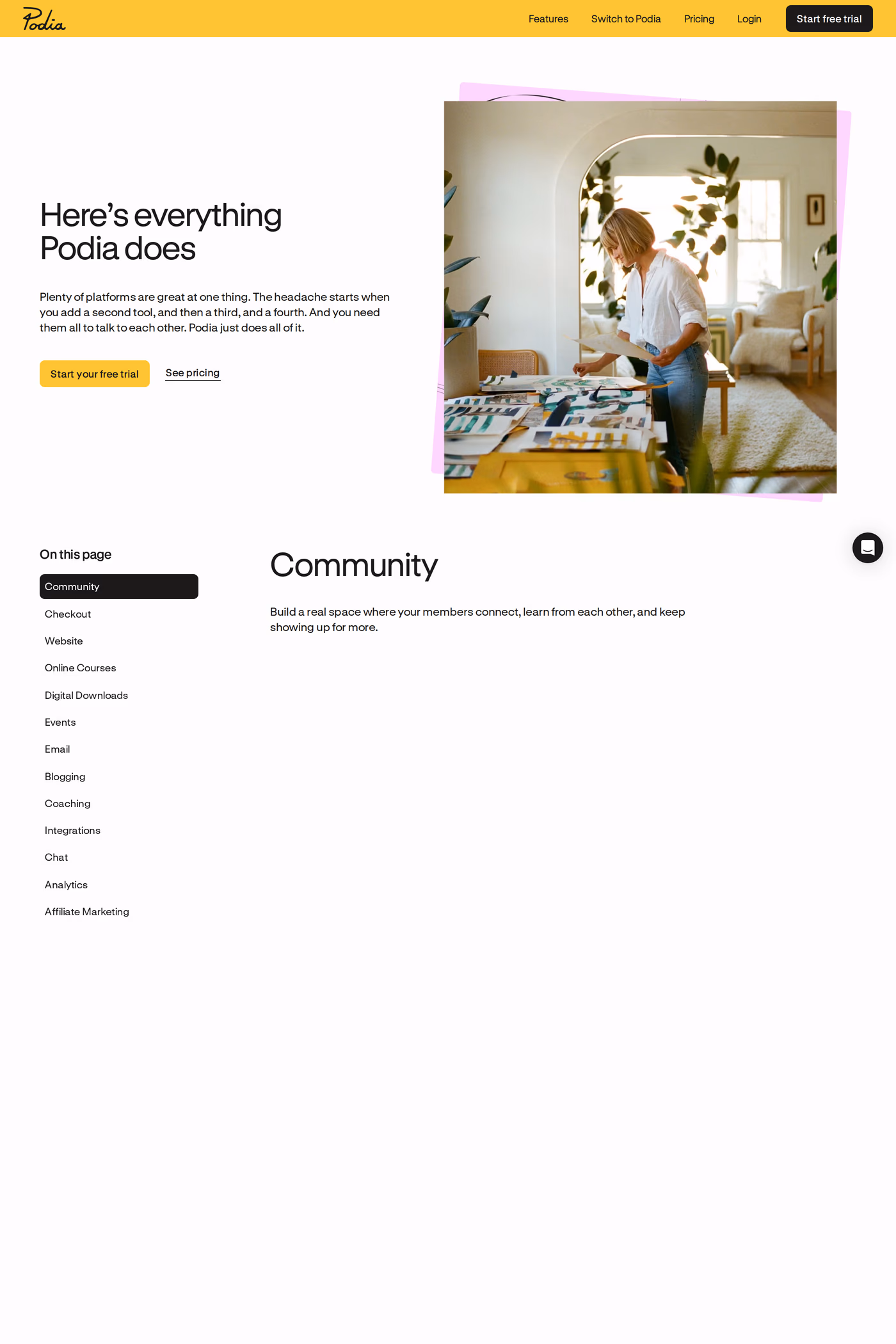 Podia features page