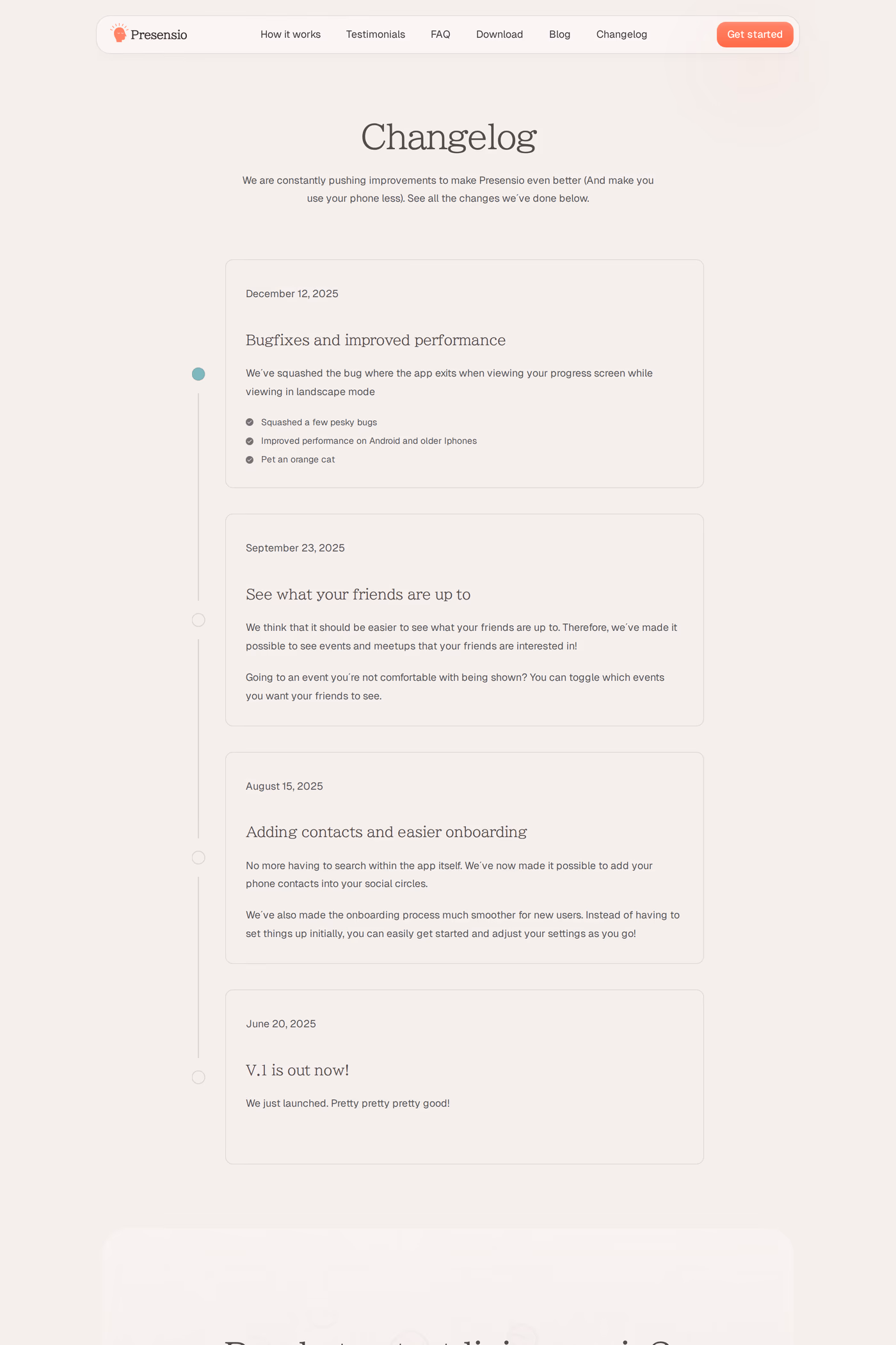 Presensio changelog page