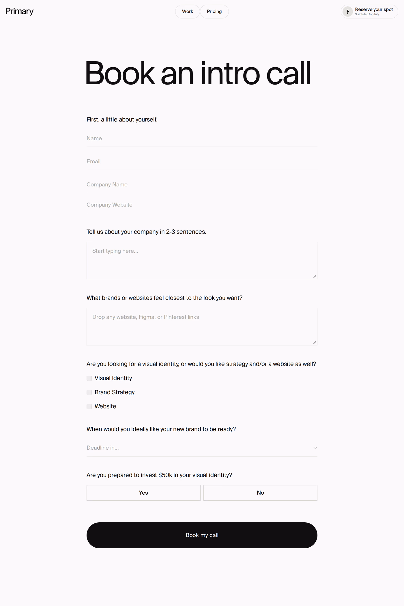 Primary Studio contact page