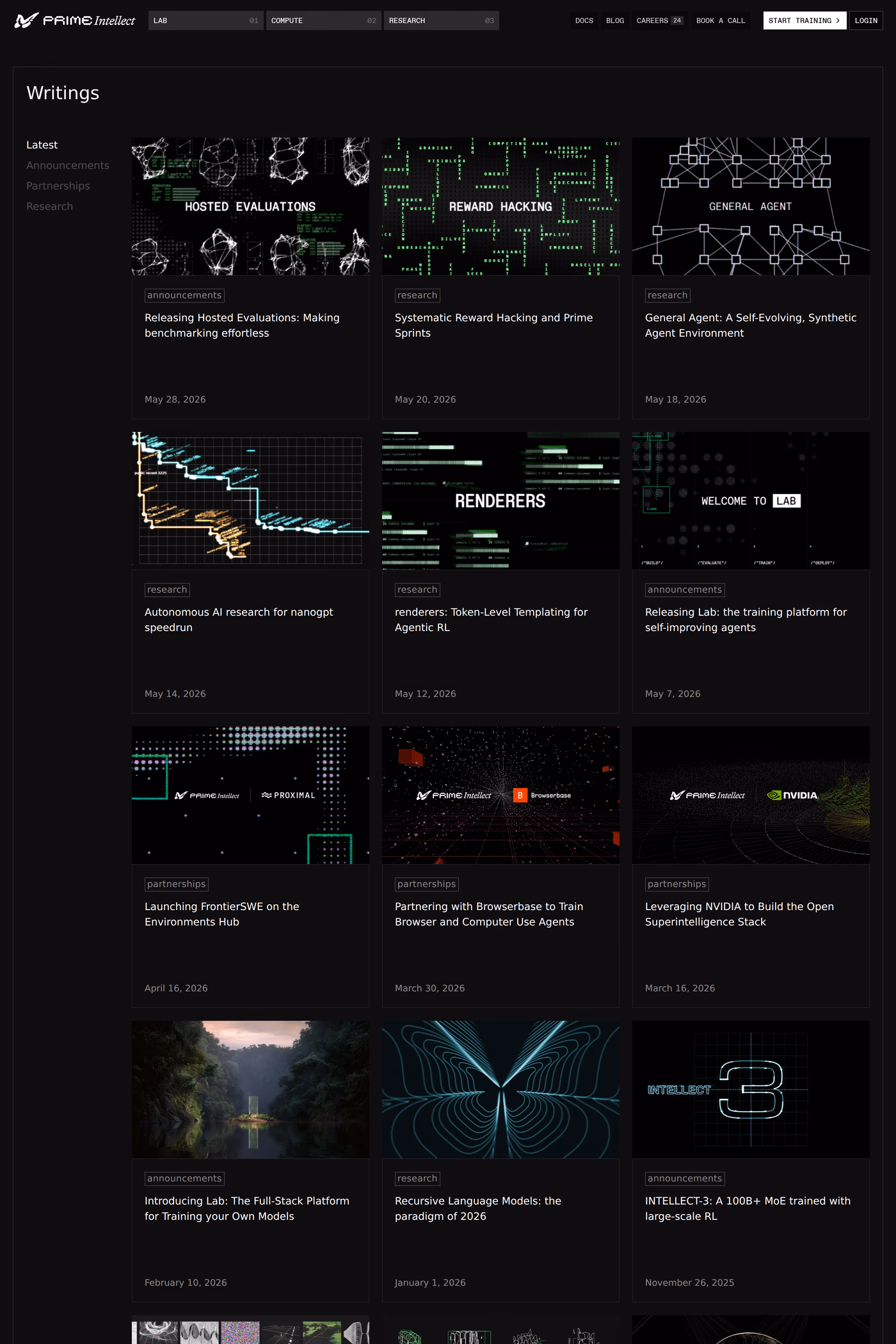 Prime Intellect blog page