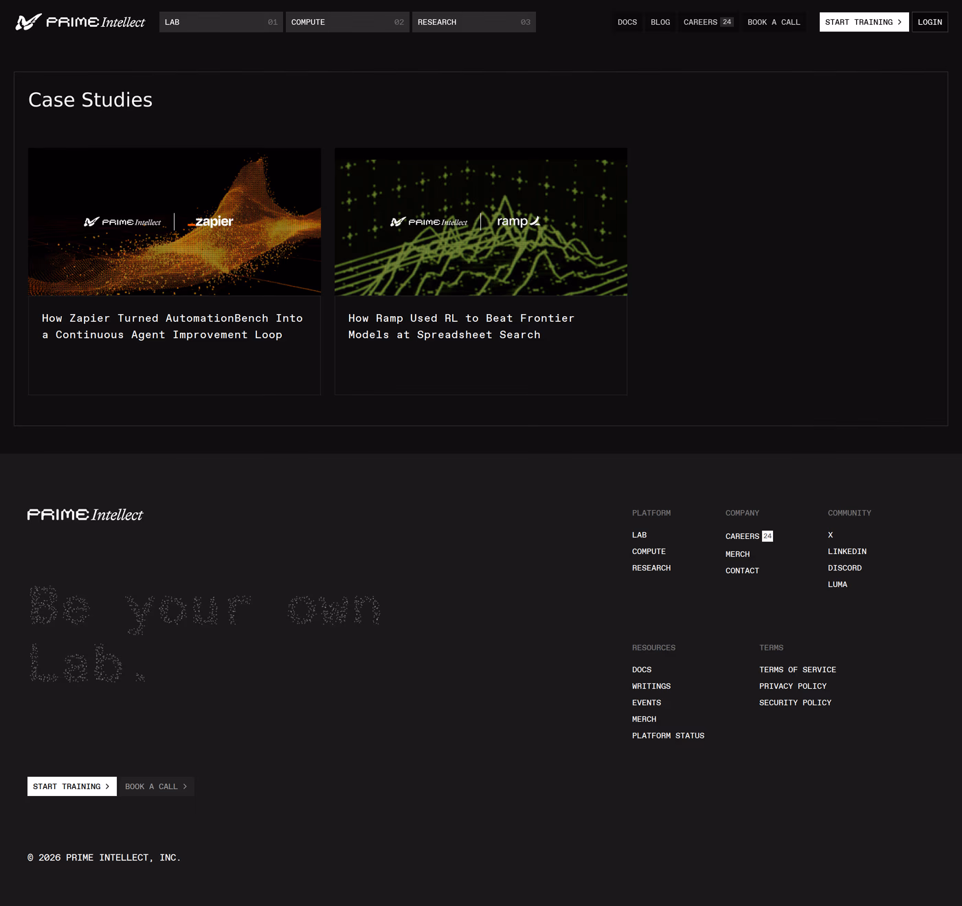Prime Intellect case studies page