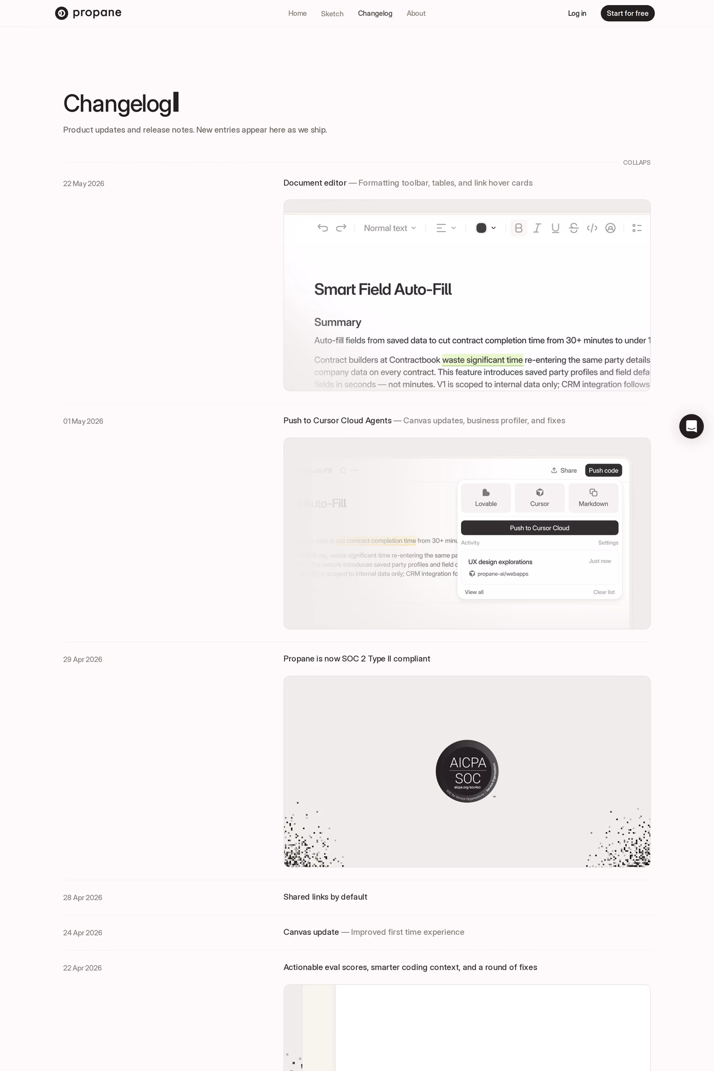 Propane changelog page