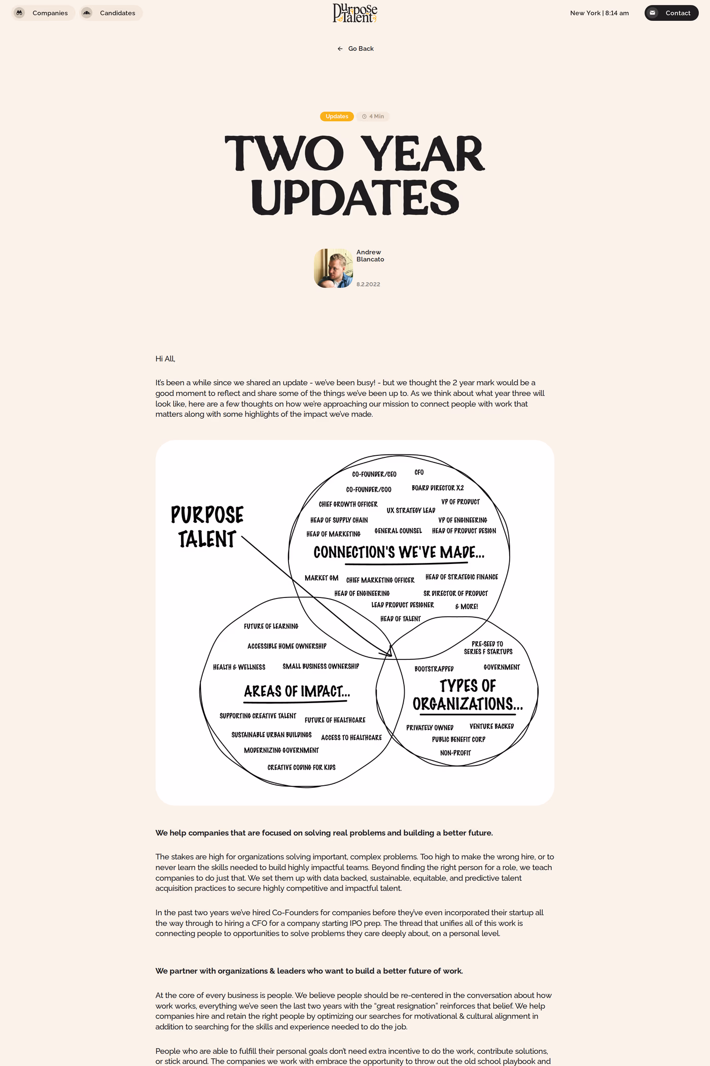 Purpose Talent blog page