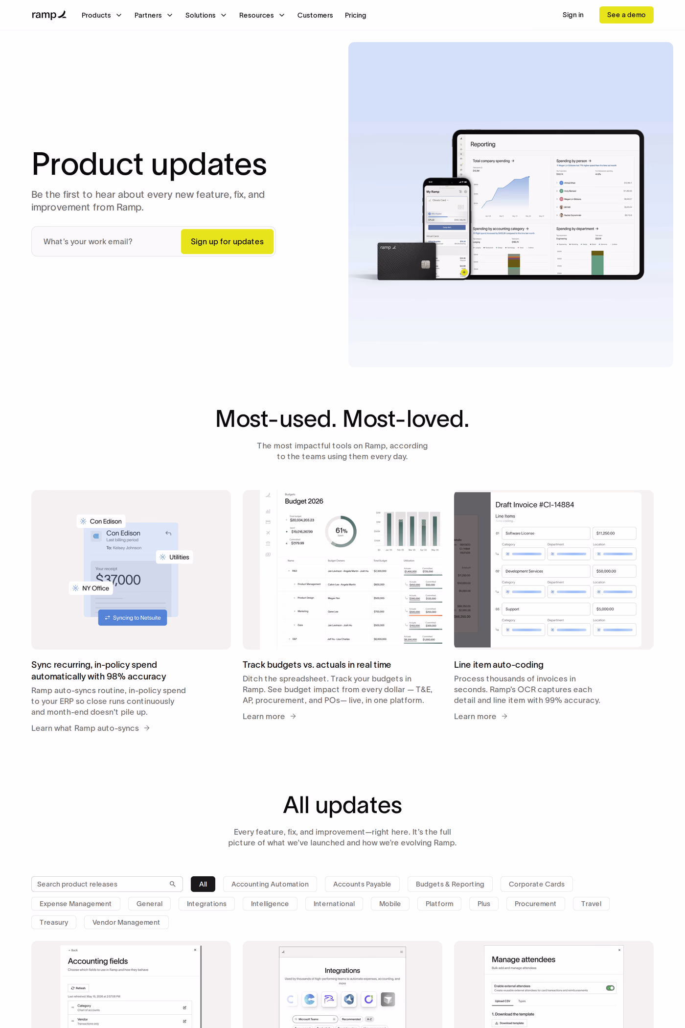 Ramp Travel features page