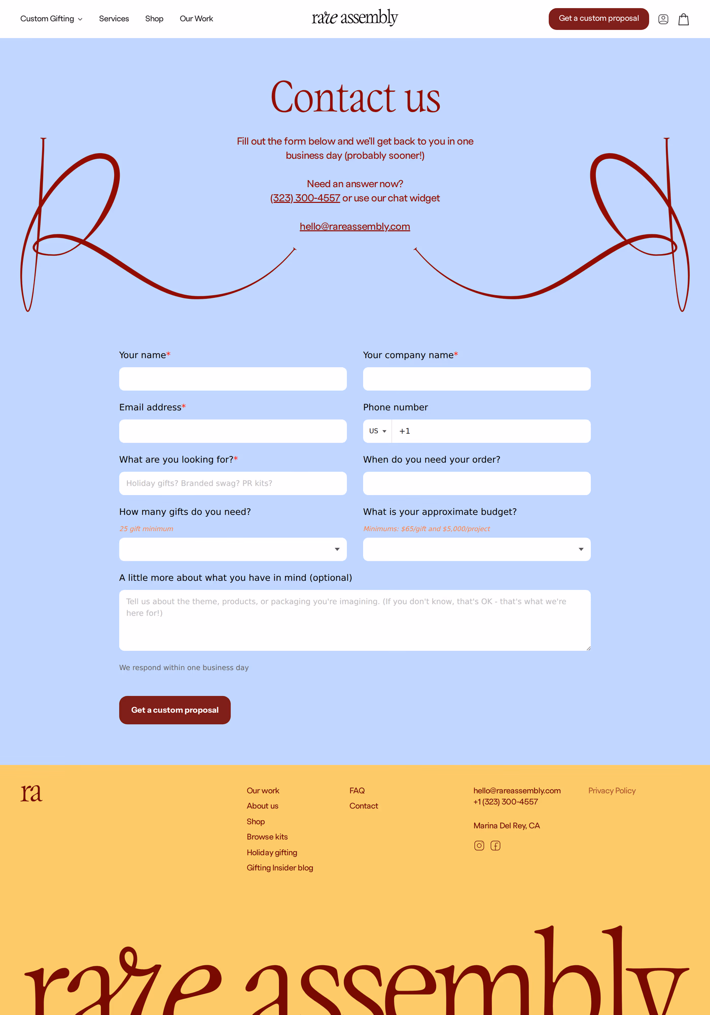 Rare Assembly contact page