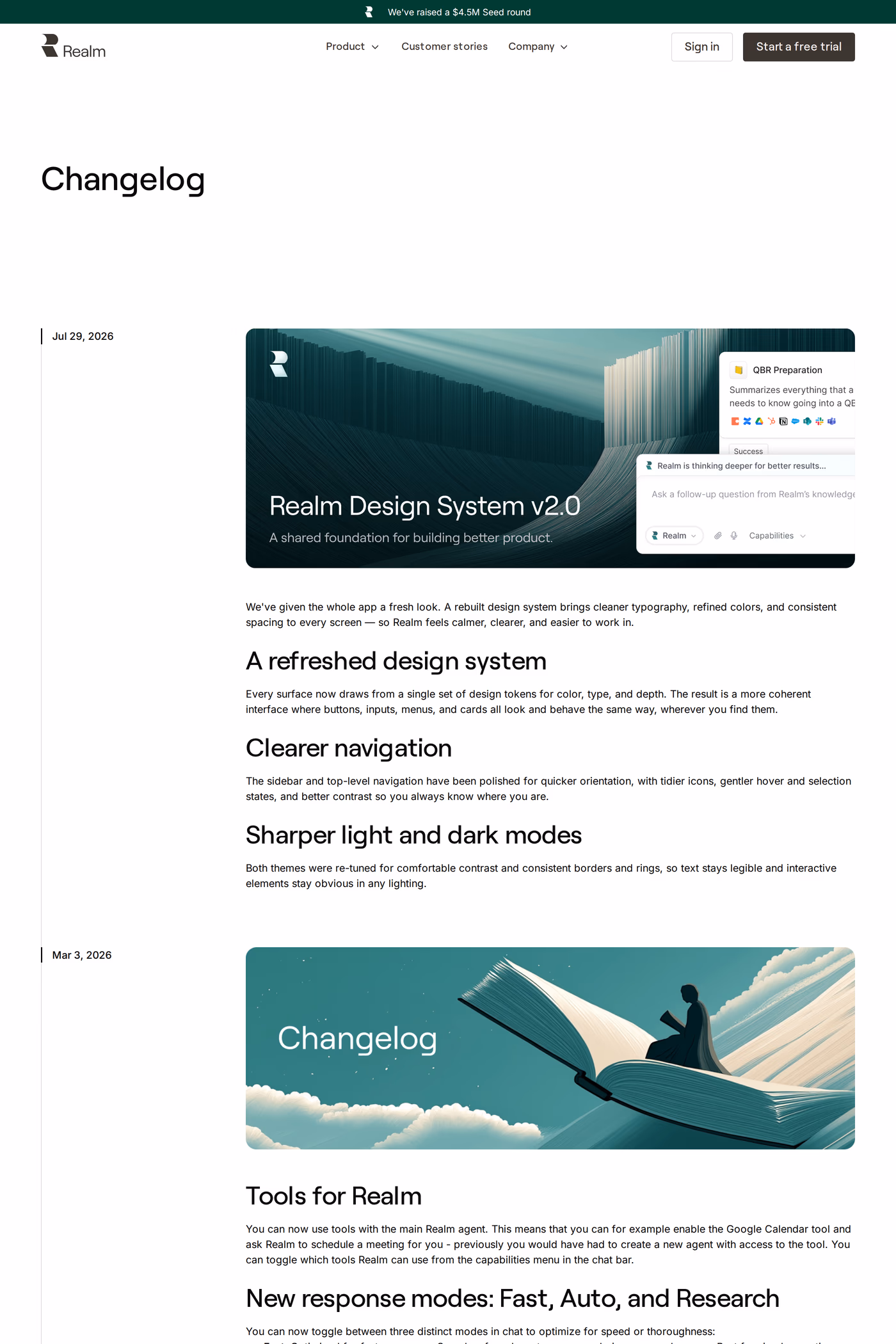 Realm changelog page