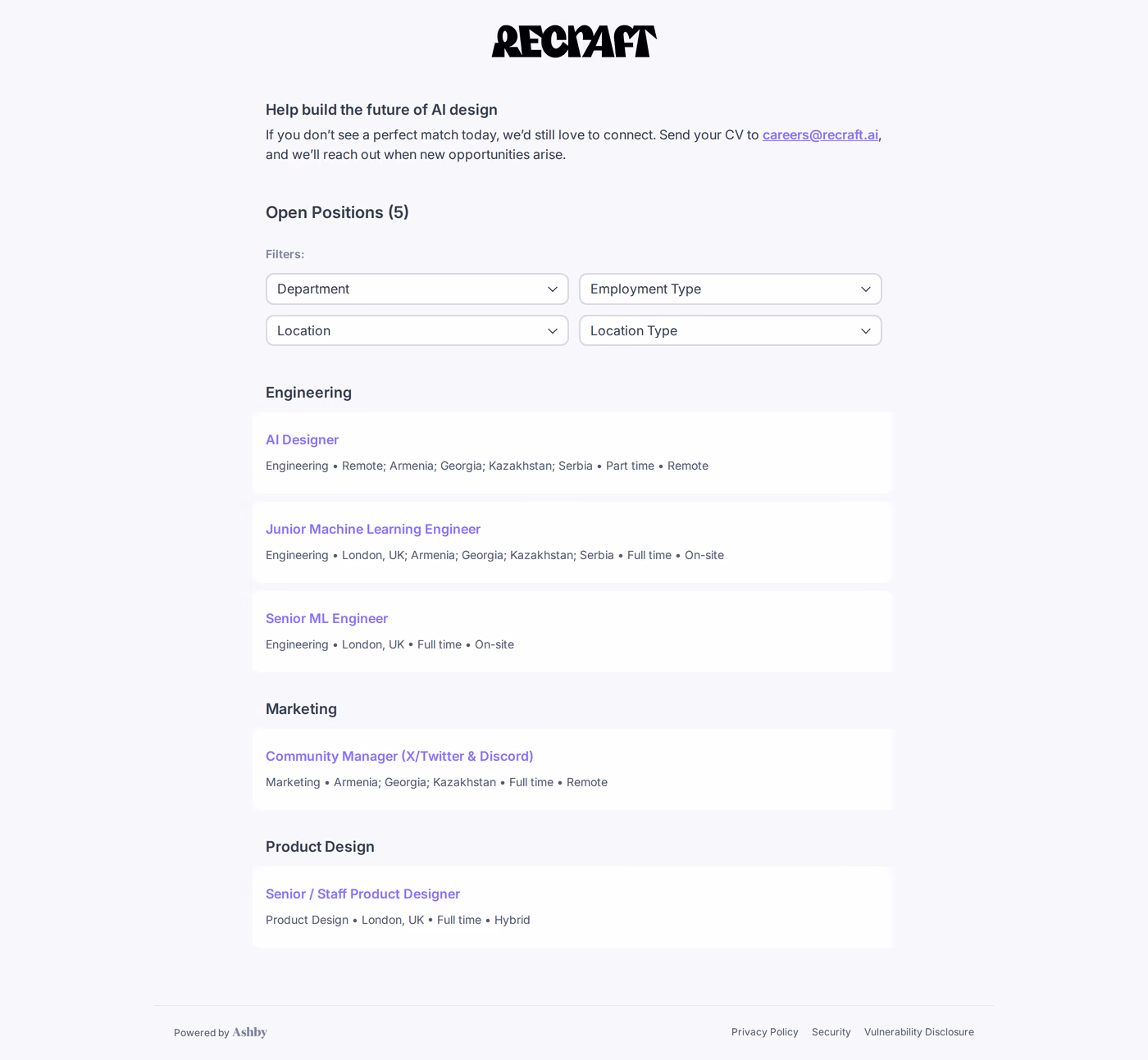 Recraft careers page
