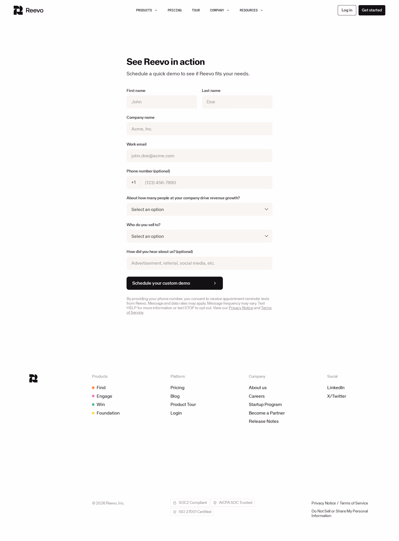 Reevo contact page