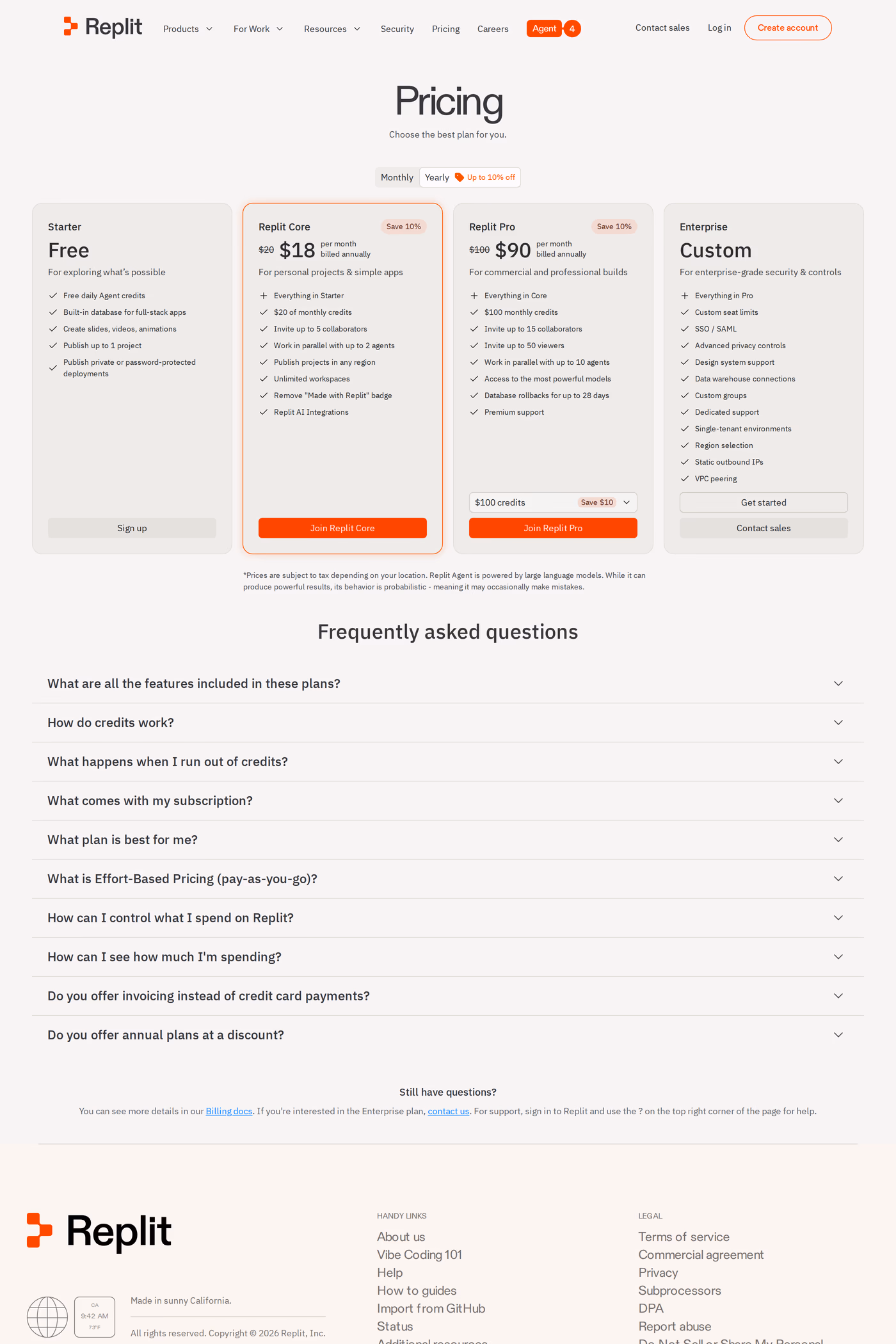 Replit pricing page