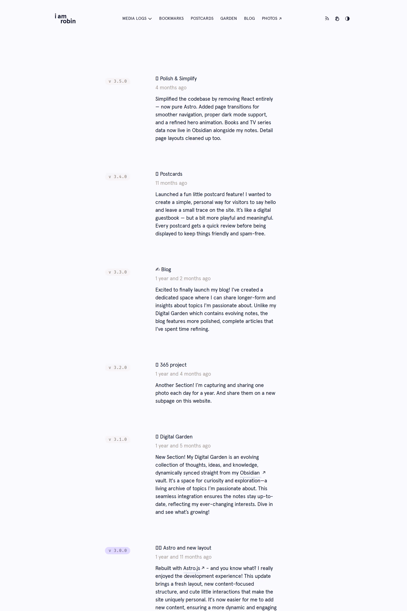 Robin Spielmann changelog page