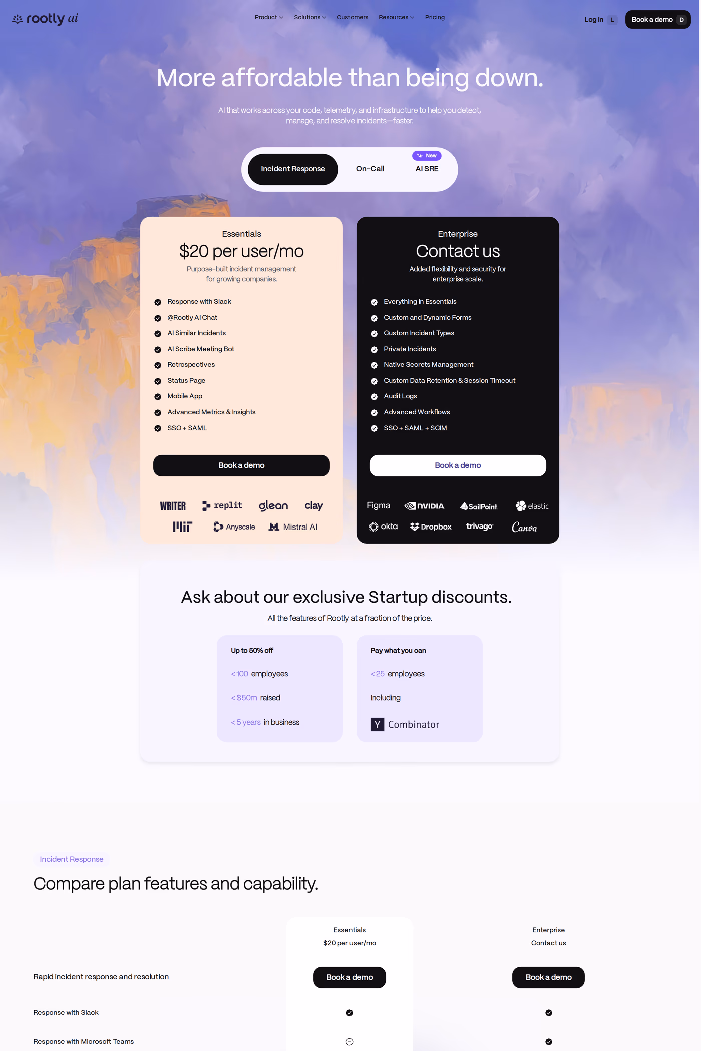 Rootly pricing page
