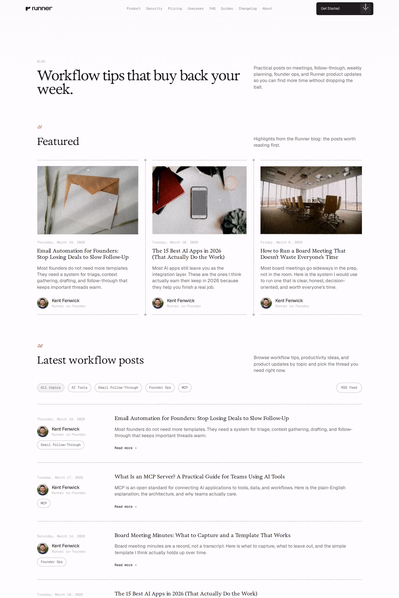 Runner blog page