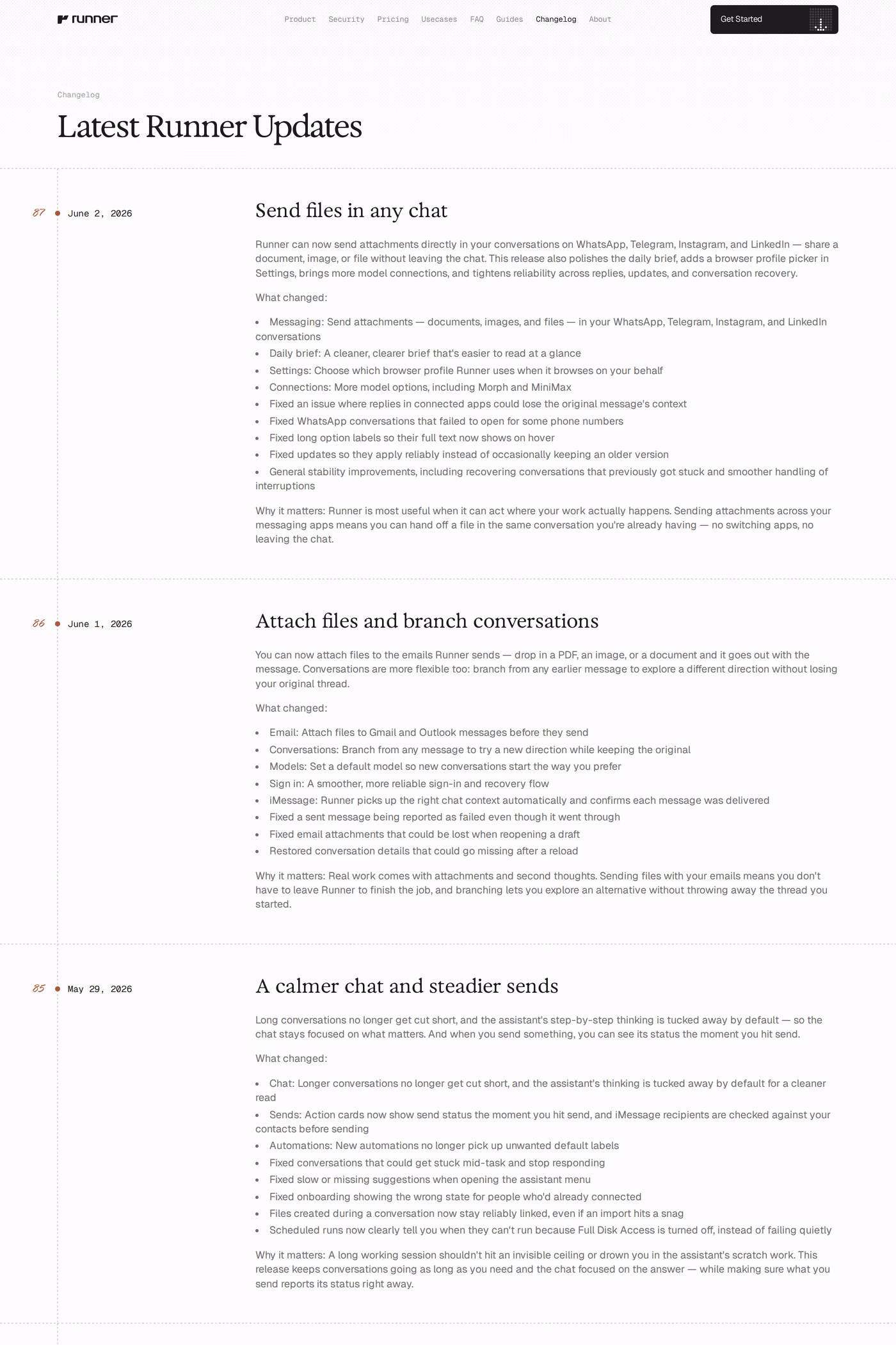 Runner changelog page