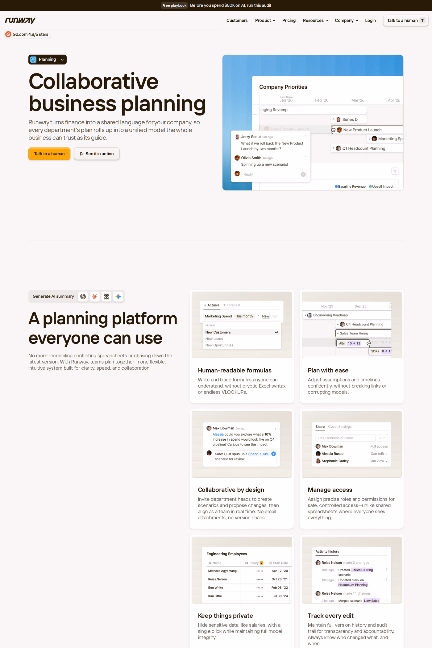 Runway features page