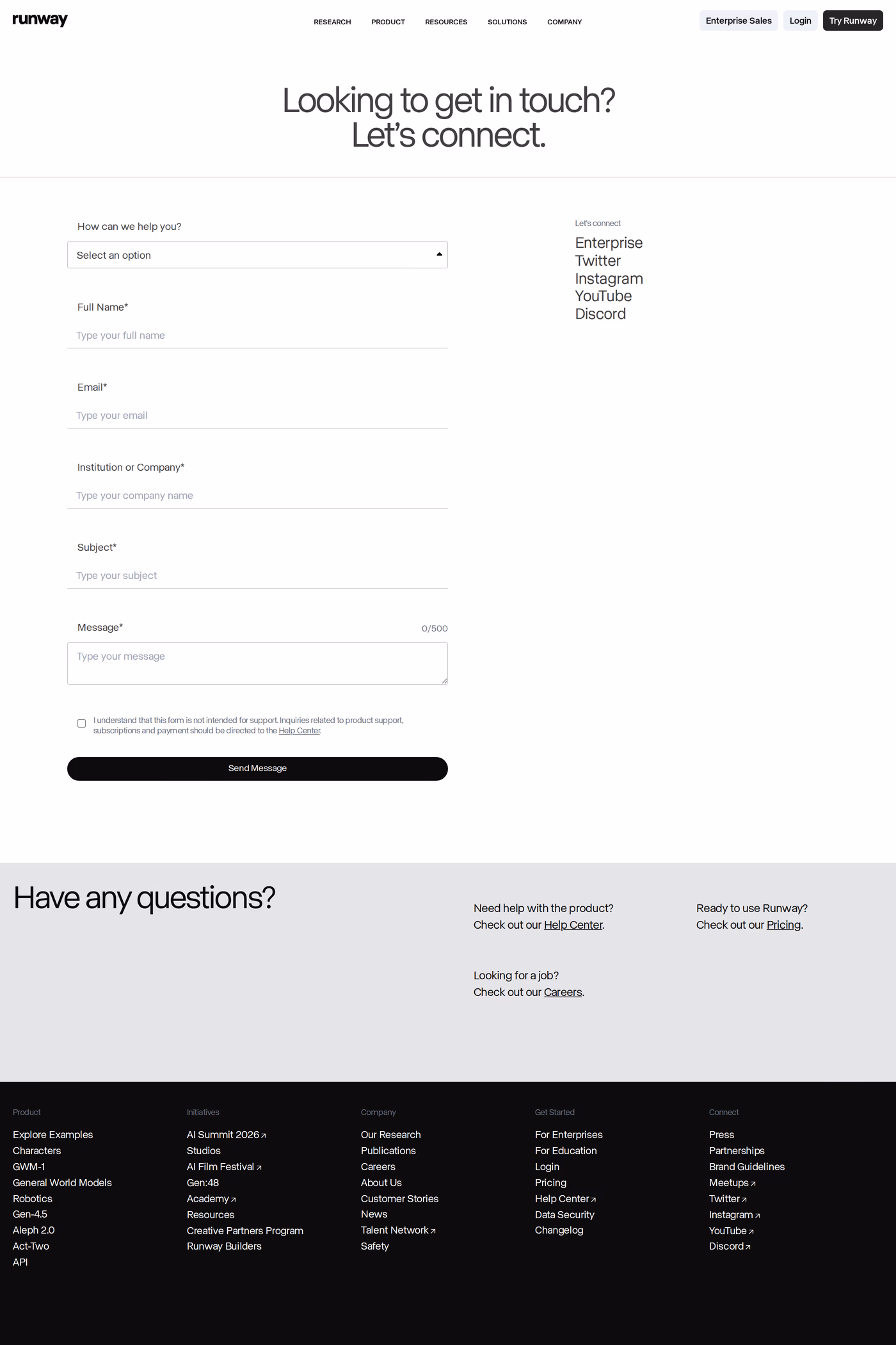 Runway contact page