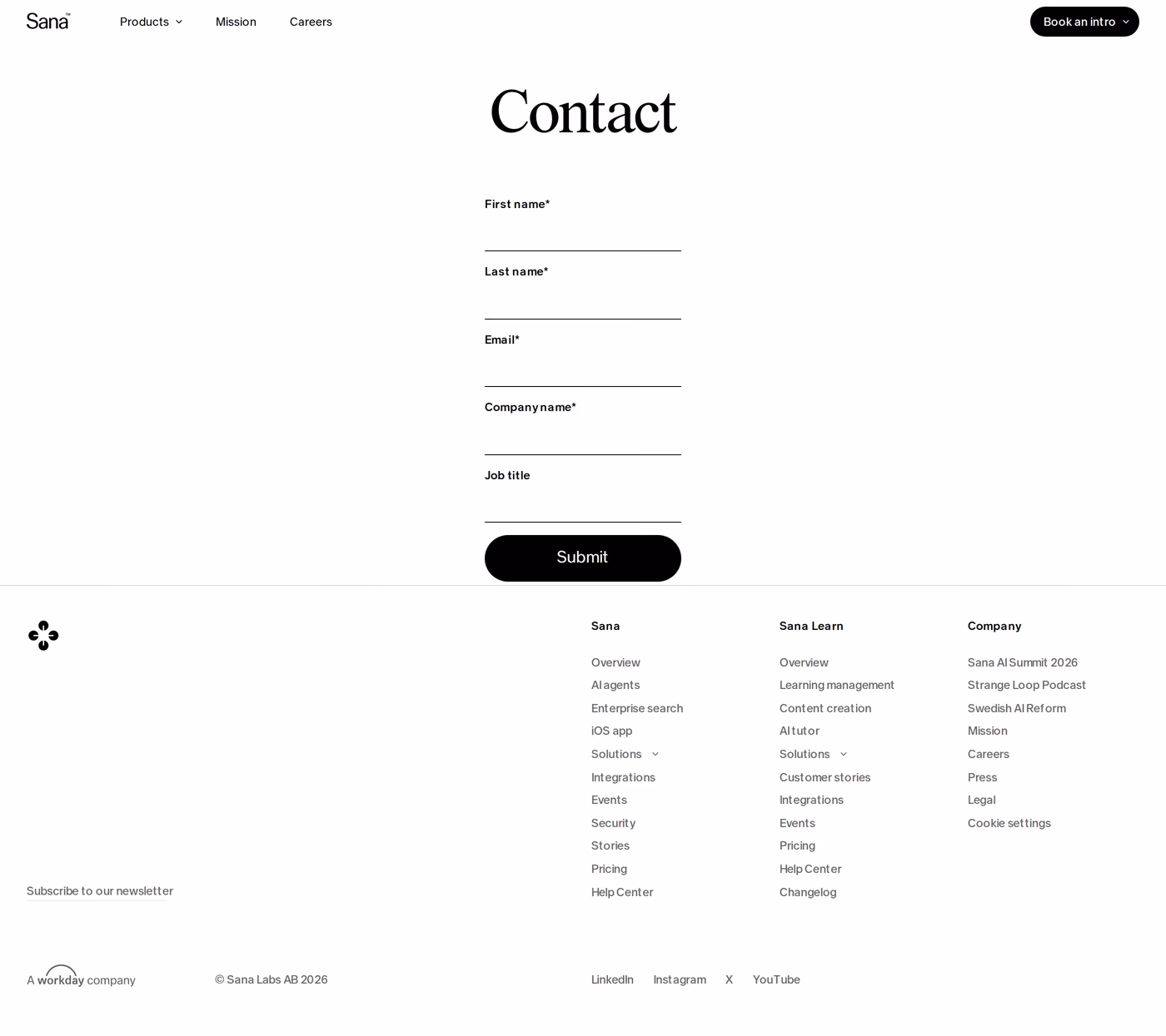 Sana contact page