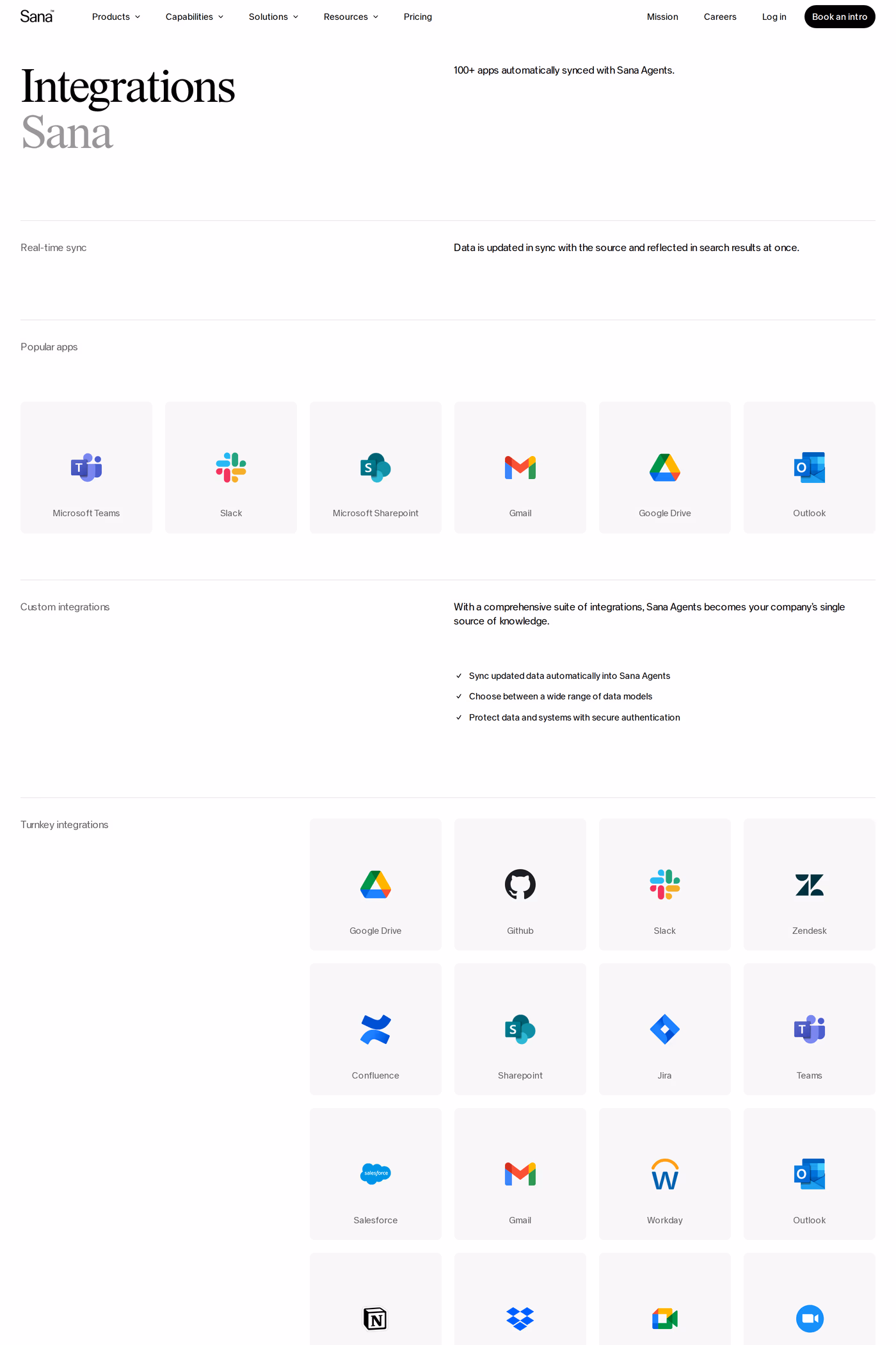 Sana integrations page