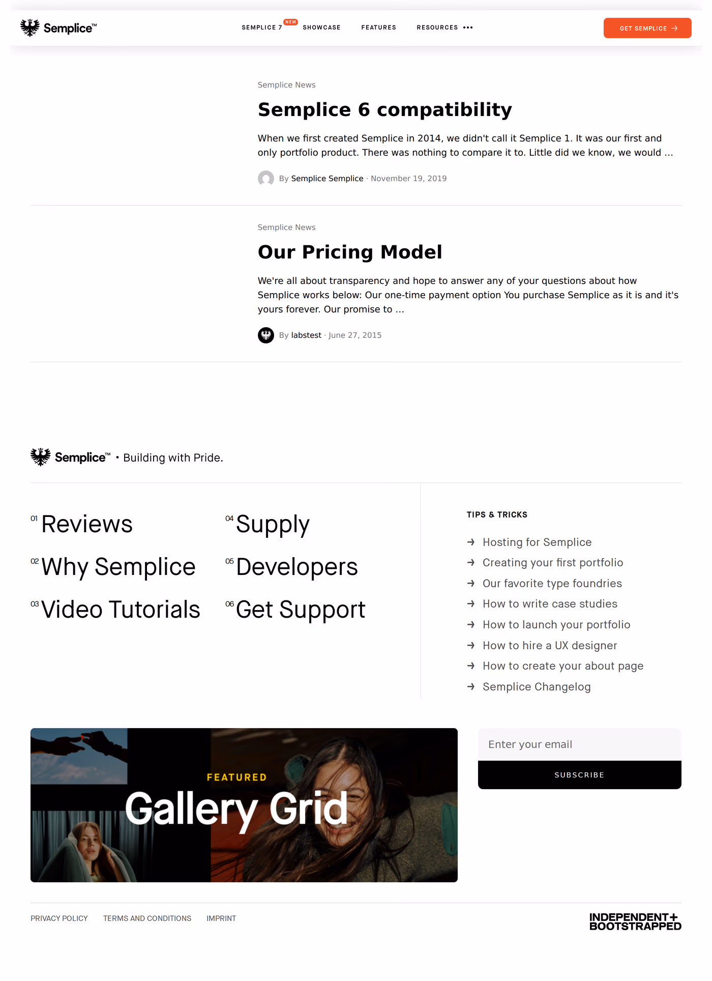 Semplice V7 blog page