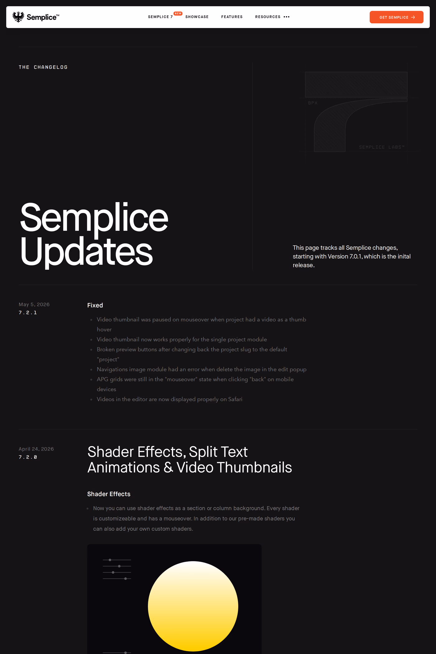 Semplice V7 changelog page