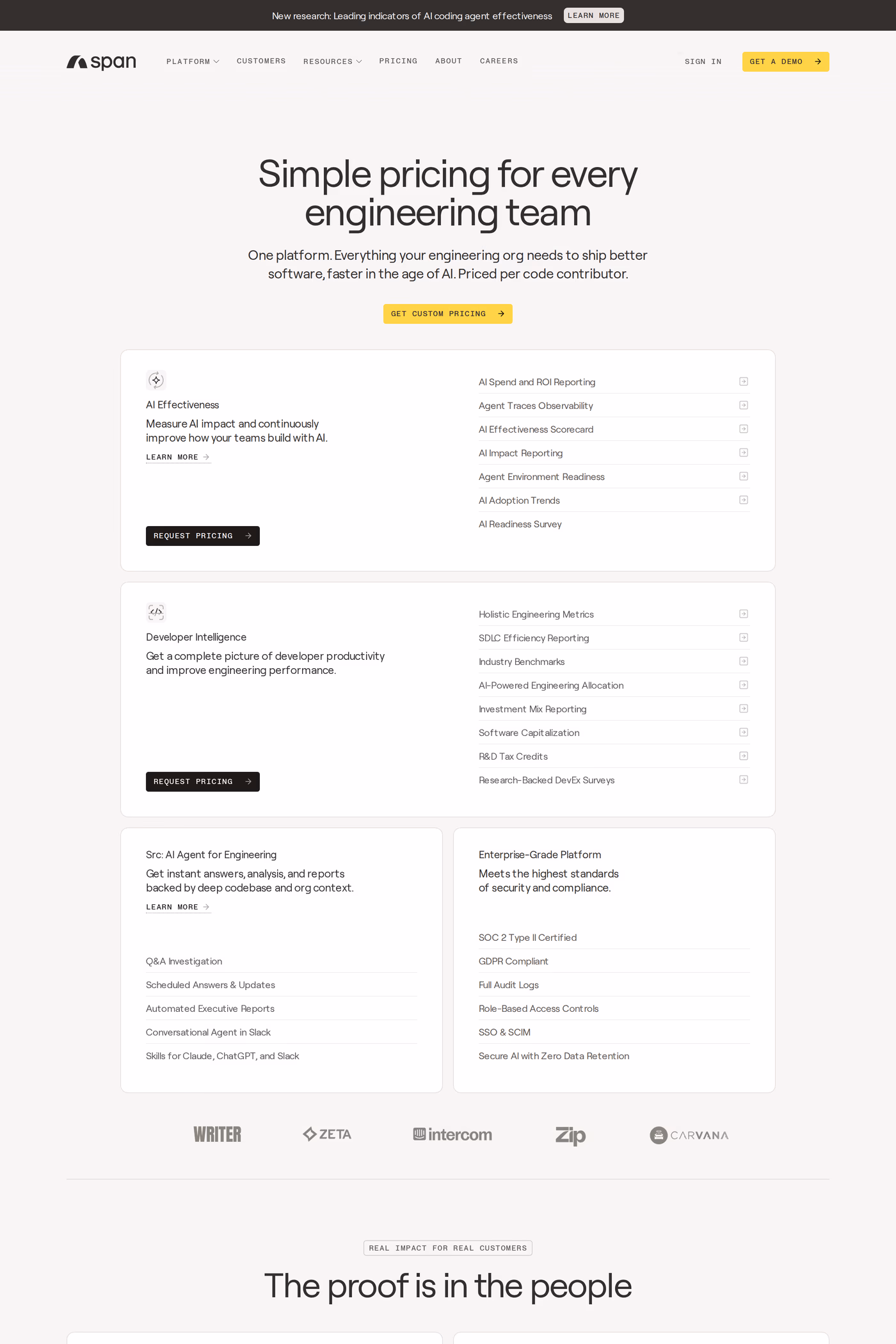 Span pricing page