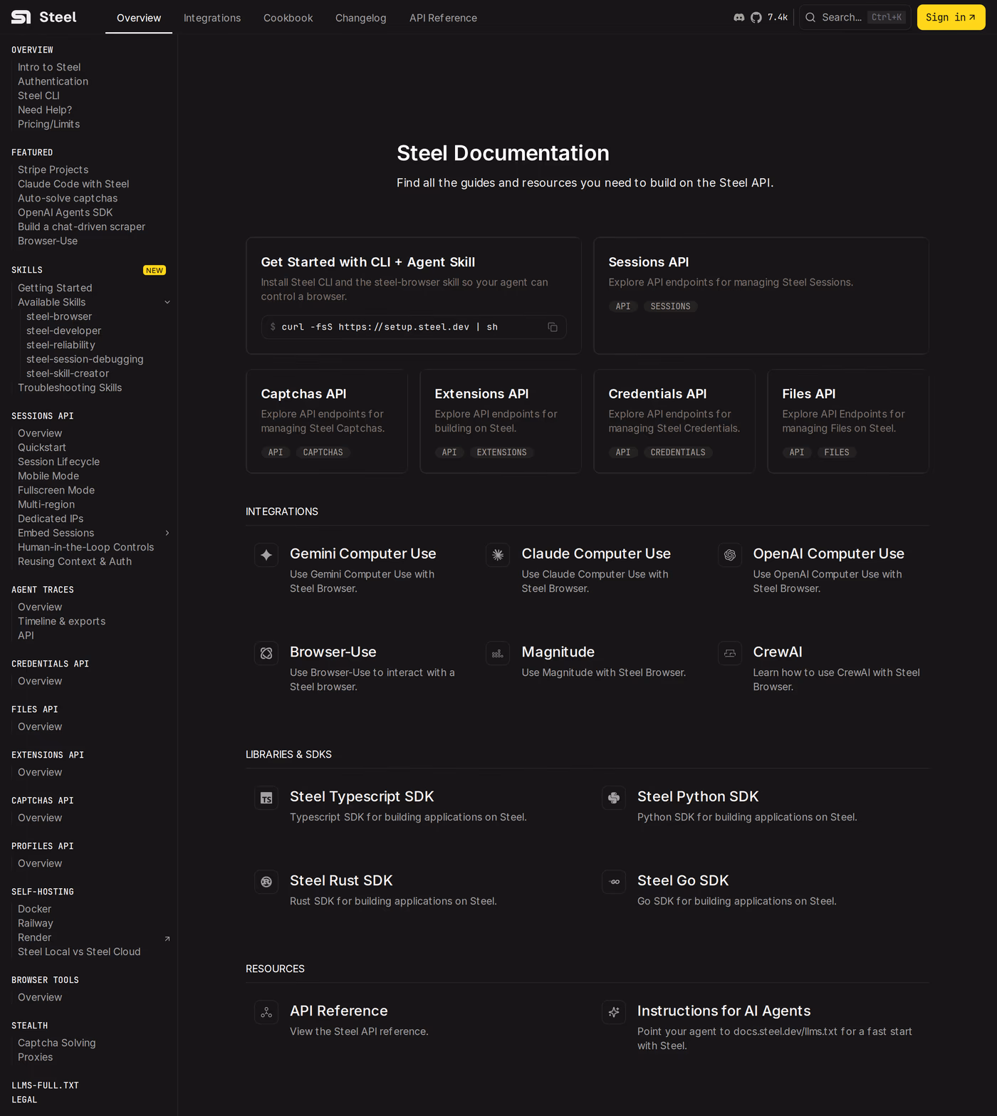 Steel docs page